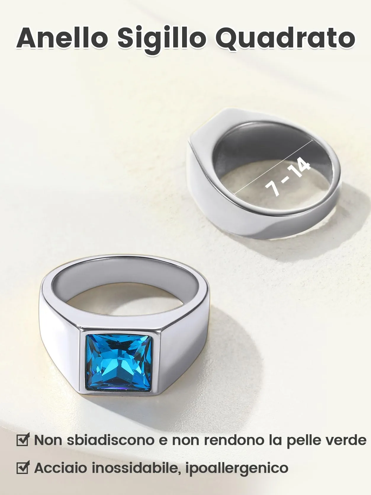 GoldChic Anello Uomo in Acciaio 316L Argento con Zaffiro 8mm Misura 25 - immagine 5