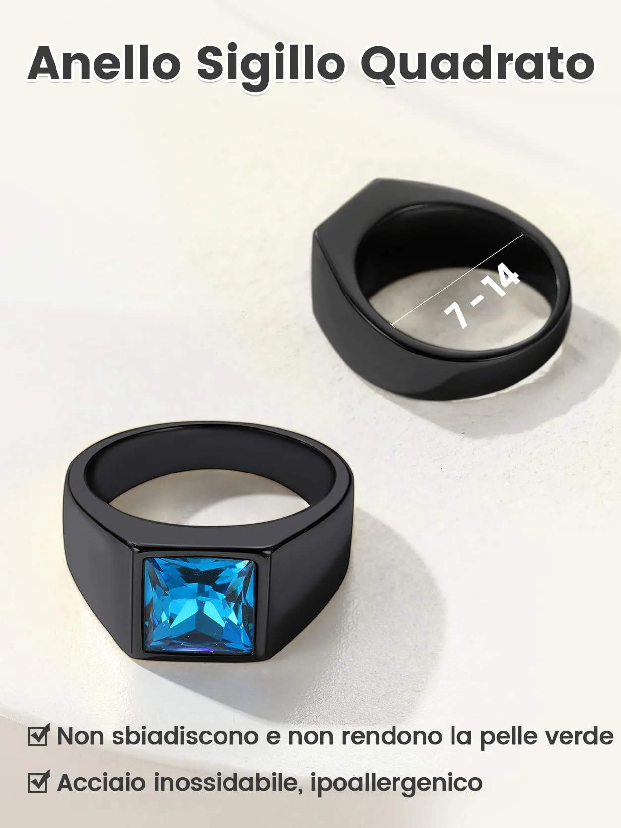 GoldChic Anello Uomo in Acciaio Zaffiro Nero 8mm Misura 25 - immagine 2