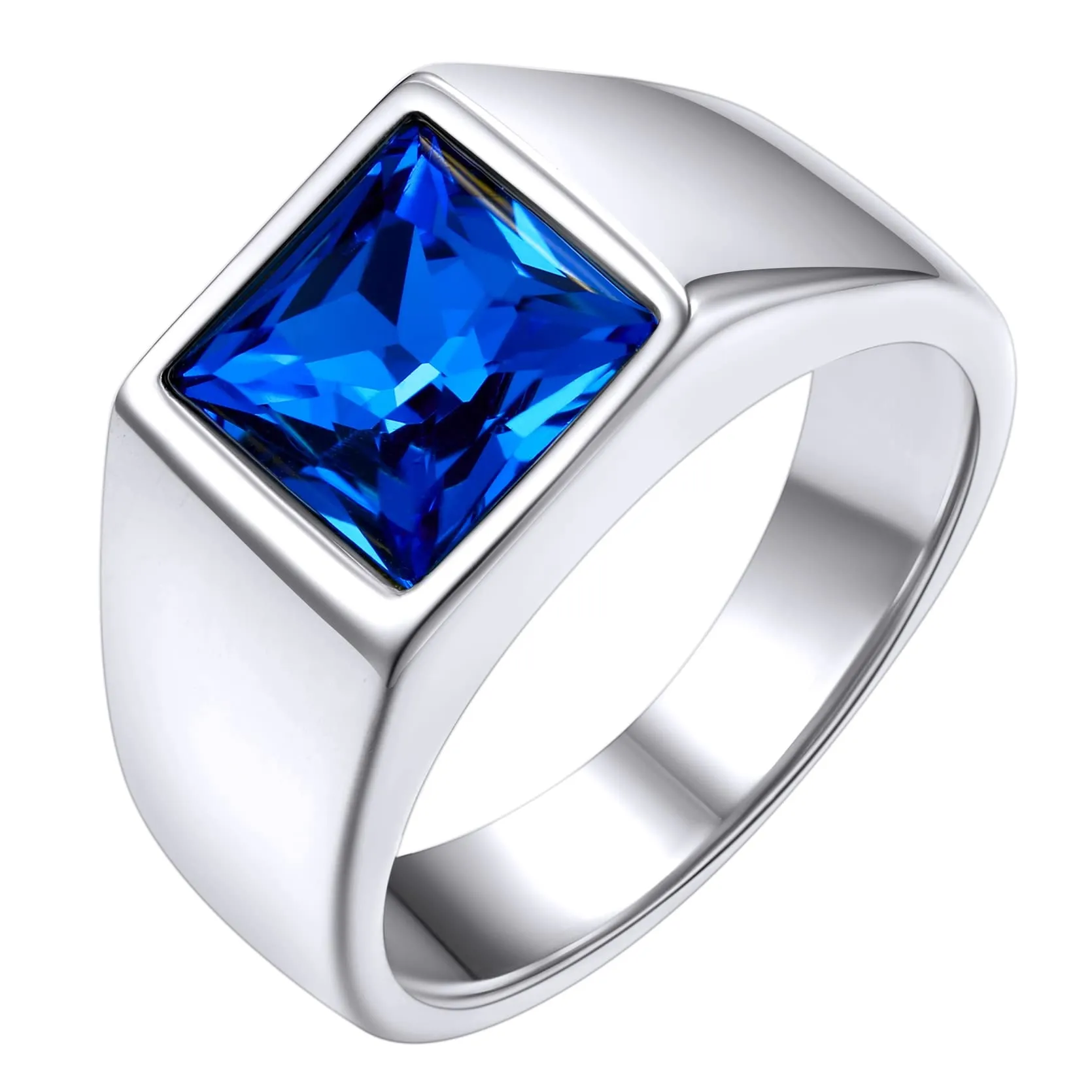GoldChic Anello Uomo in Acciaio 316L Argento con Zaffiro 8mm Misura 17 - immagine 1
