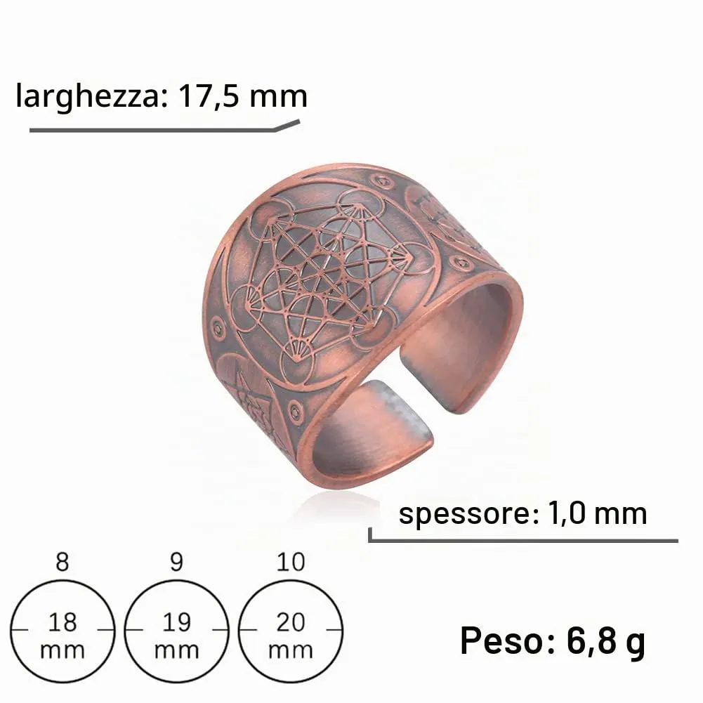 LIKGREAT Anello Cubo di Metatron in Rame, Geometria Sacra, Rosso - immagine 2