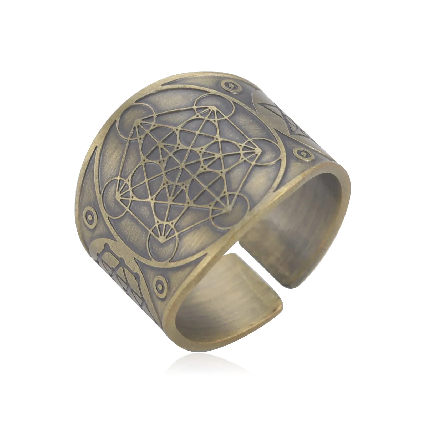 LIKGREAT Anello Cubo di Metatron Geometria Sacra in Rame (Bronze) - immagine 1