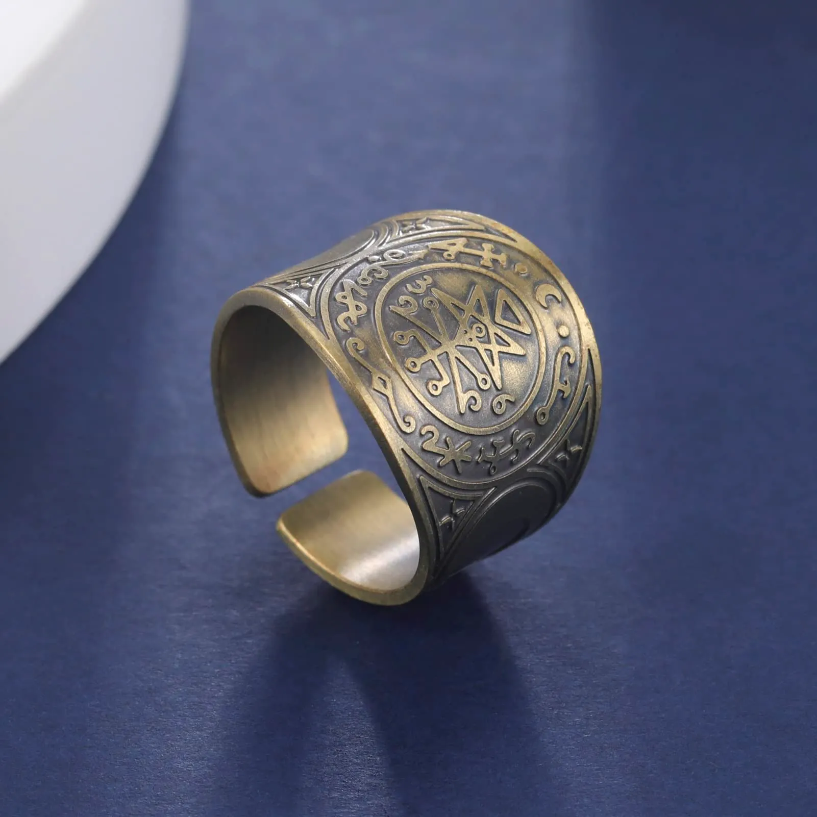 LIKGREAT Anello Sigillo di Lilith in Rame, Banda Gotica Aperta, Bronze - immagine 4