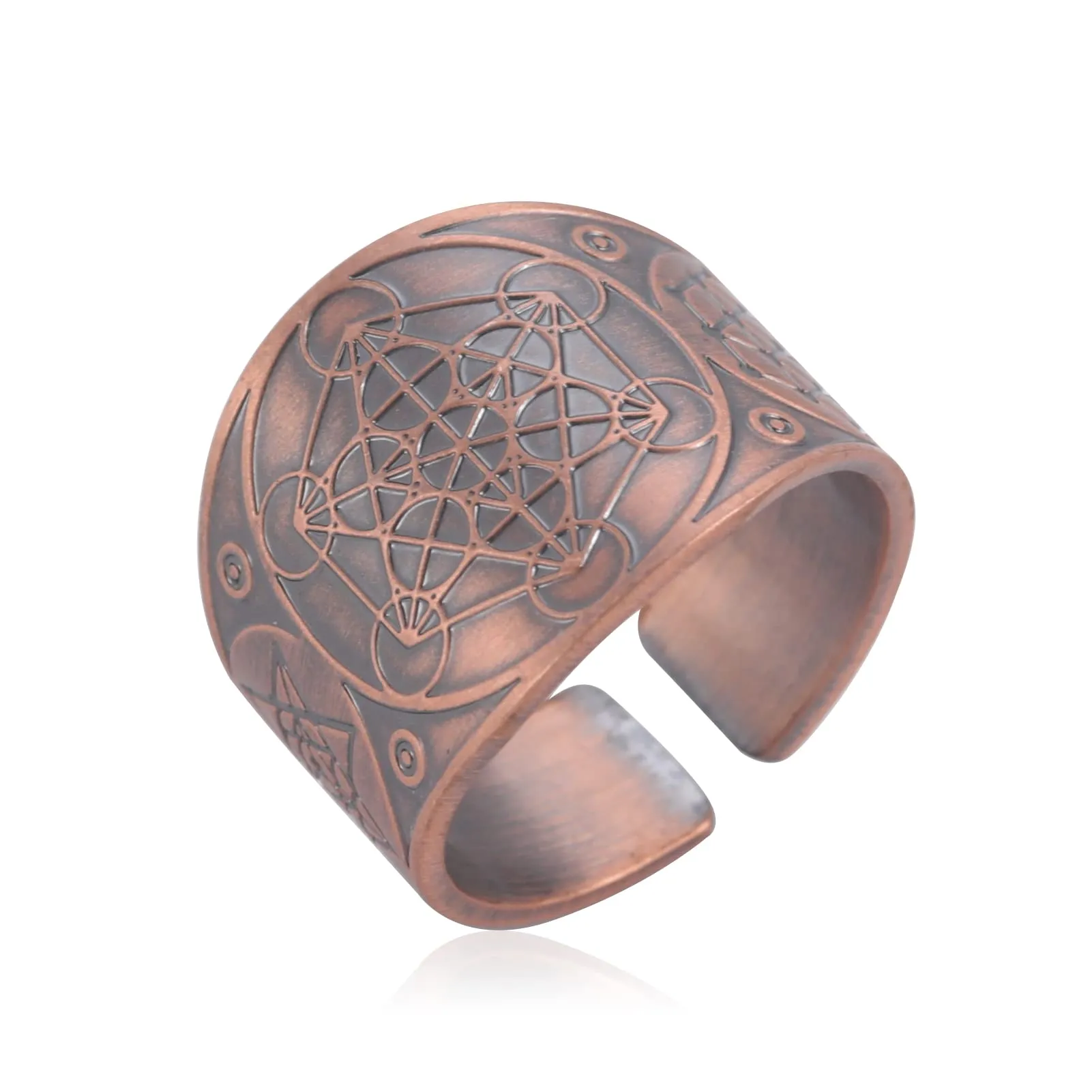 LIKGREAT Anello Cubo di Metatron in Rame, Geometria Sacra, Rosso - immagine 1