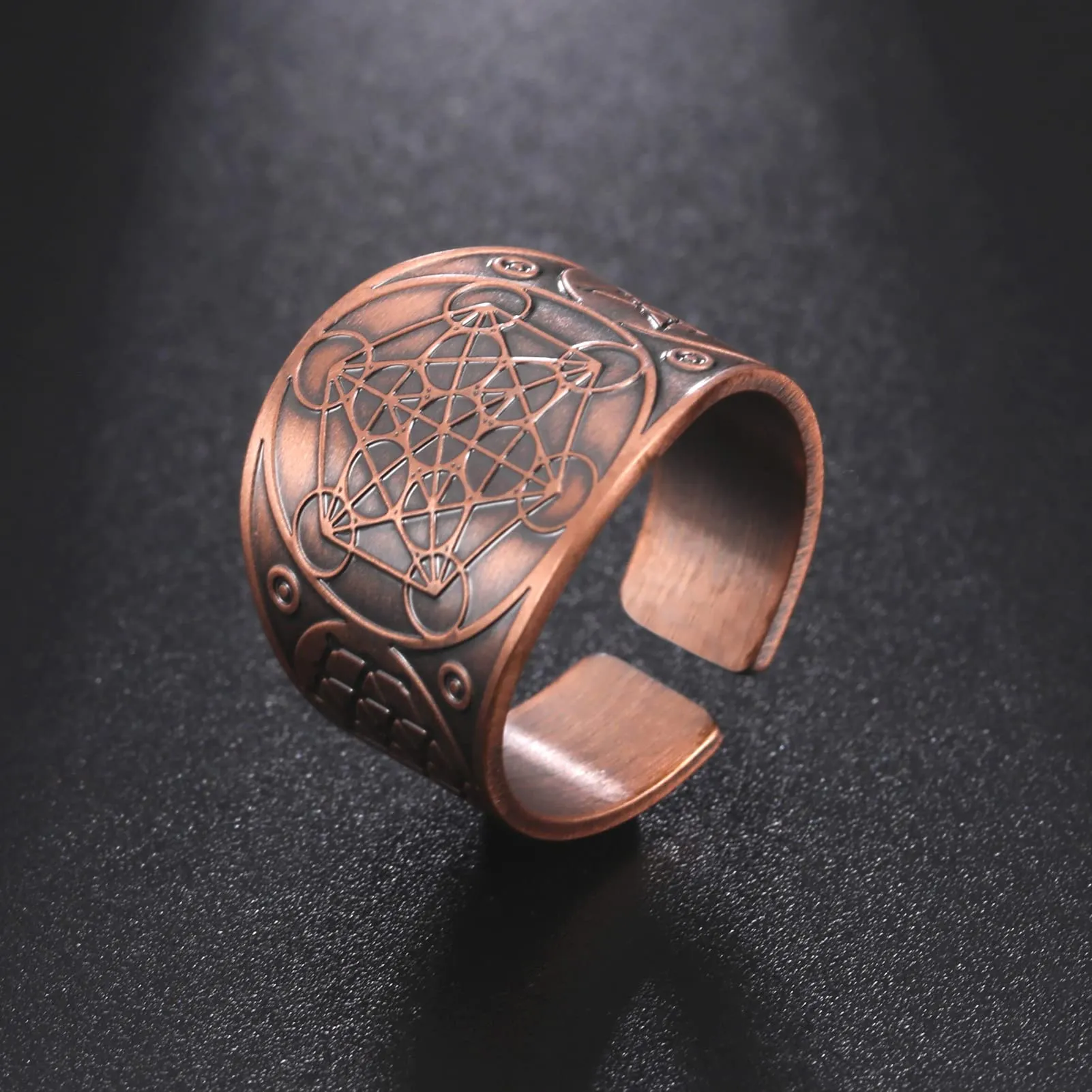 LIKGREAT Anello Cubo di Metatron in Rame, Geometria Sacra, Rosso - immagine 3