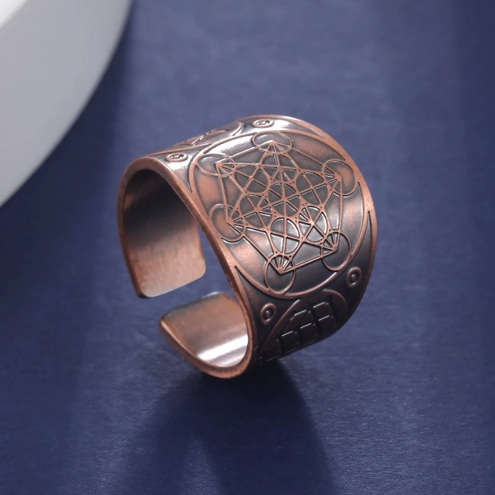 LIKGREAT Anello Cubo di Metatron in Rame, Geometria Sacra, Rosso - immagine 4