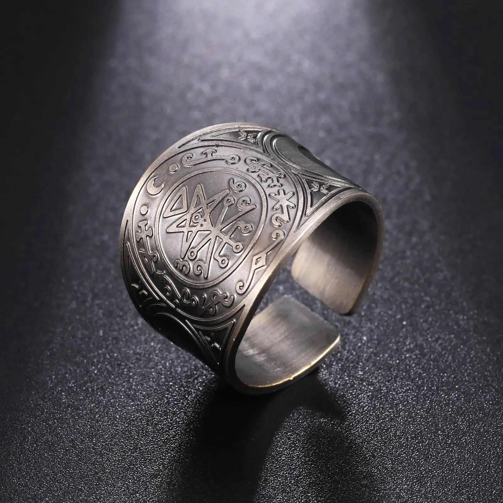 LIKGREAT Anello Sigillo di Lilith in Rame, Banda Gotica Aperta, Argento - immagine 3