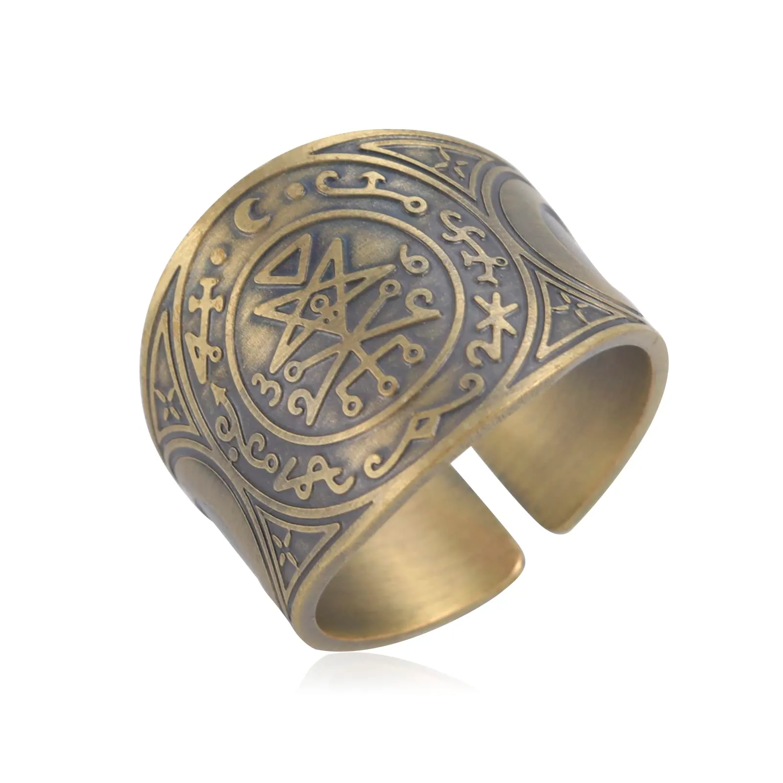 LIKGREAT Anello Sigillo di Lilith in Rame, Banda Gotica Aperta, Bronze - immagine 1