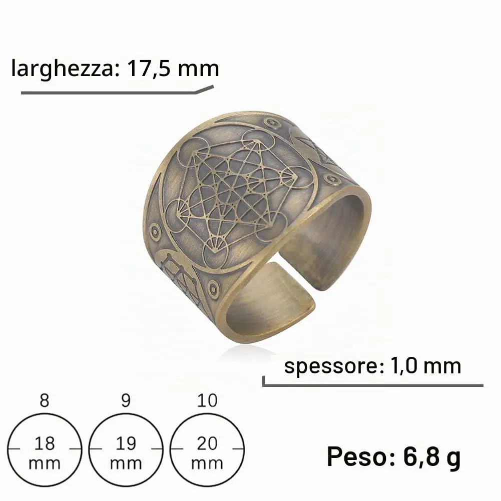 LIKGREAT Anello Cubo di Metatron Geometria Sacra in Rame (Bronze) - immagine 2