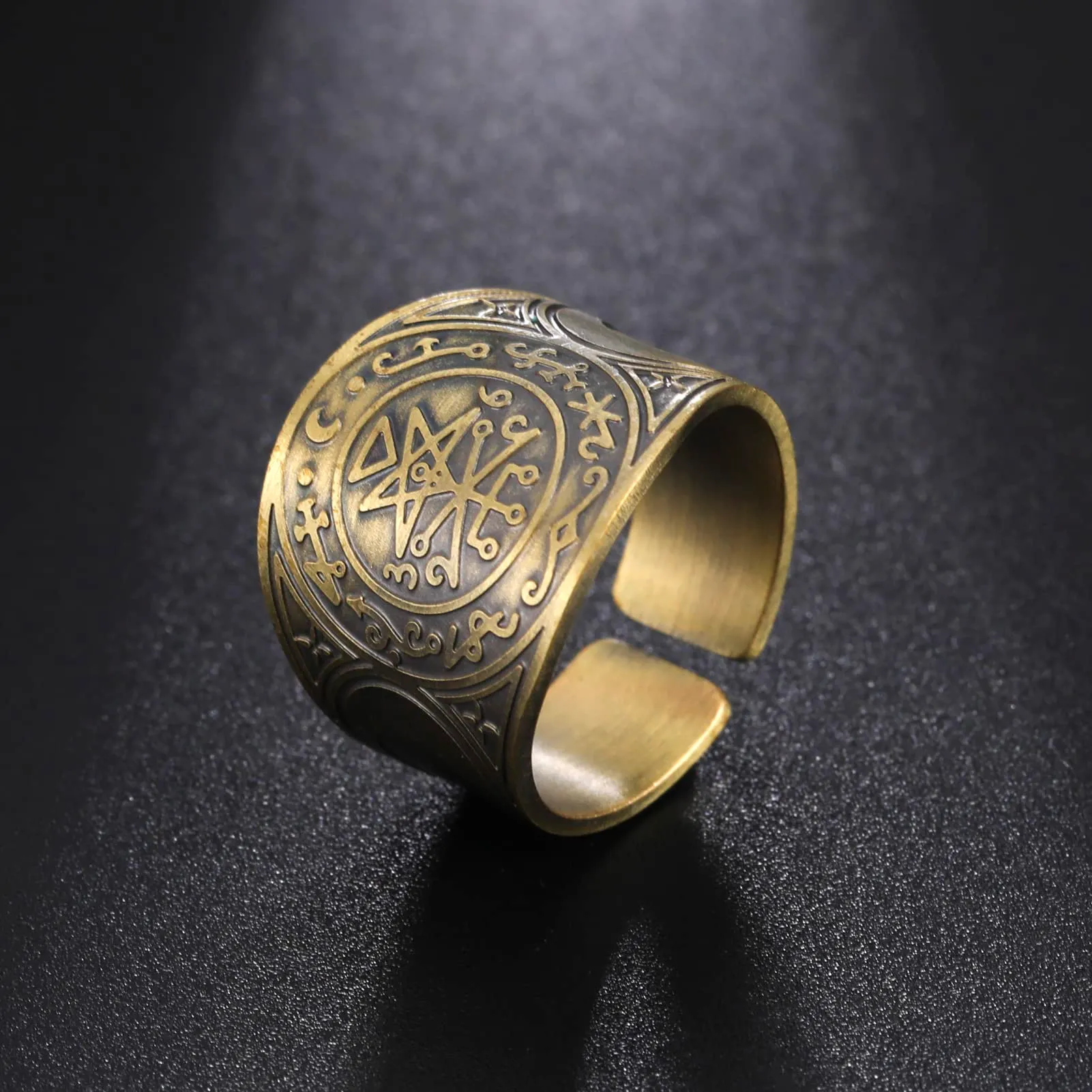 LIKGREAT Anello Sigillo di Lilith in Rame, Banda Gotica Aperta, Bronze - immagine 3