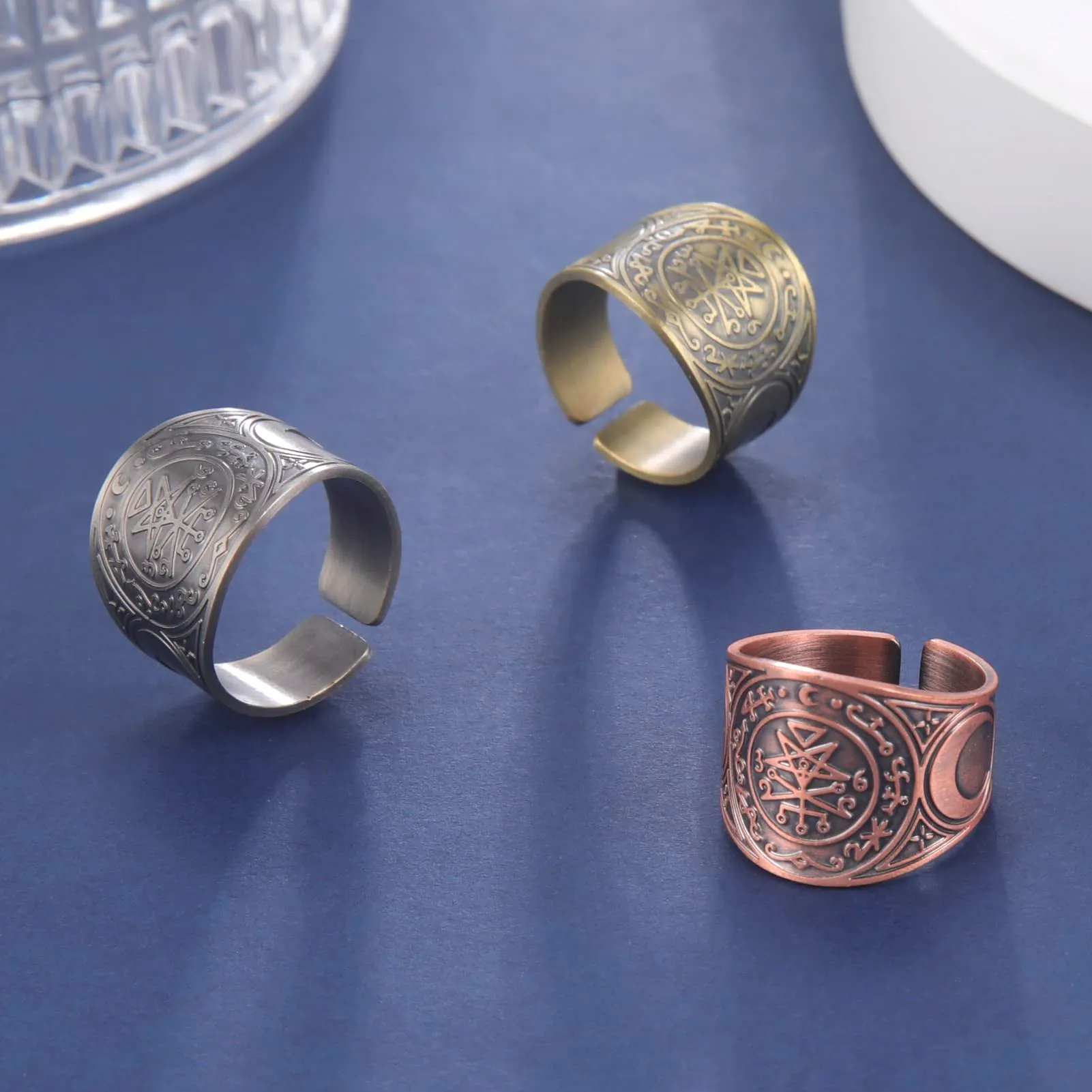 LIKGREAT Anello Sigillo di Lilith in Rame, Banda Gotica Aperta, Bronze - immagine 5