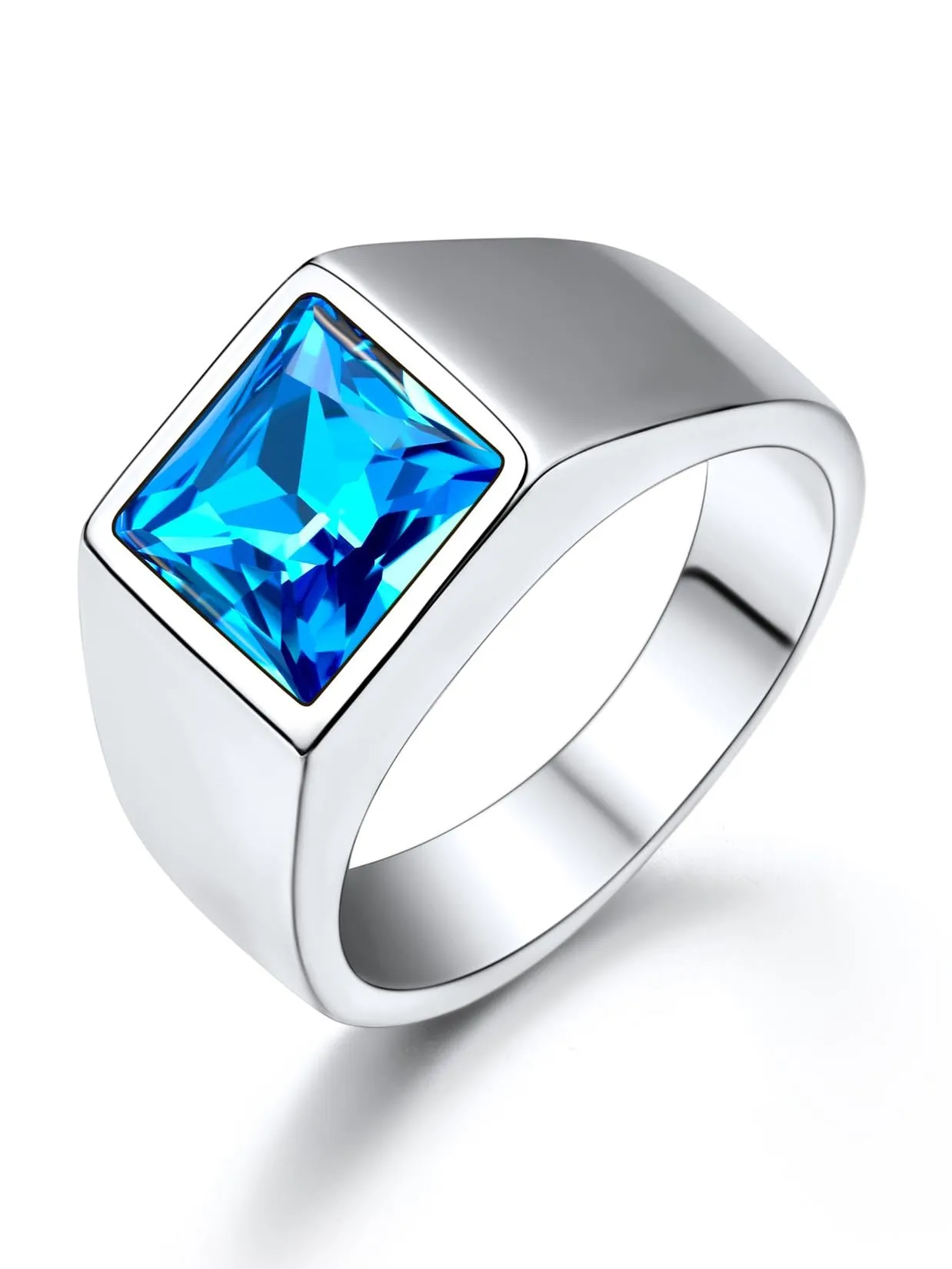 U7 Anello Uomo in Acciaio Inossidabile con Pietra Blu 8mm, Taglia 14,5 - immagine 1