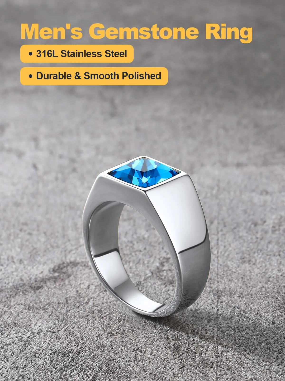 U7 Anello Uomo in Acciaio Inossidabile con Pietra Blu 8mm, Taglia 14,5 - immagine 6