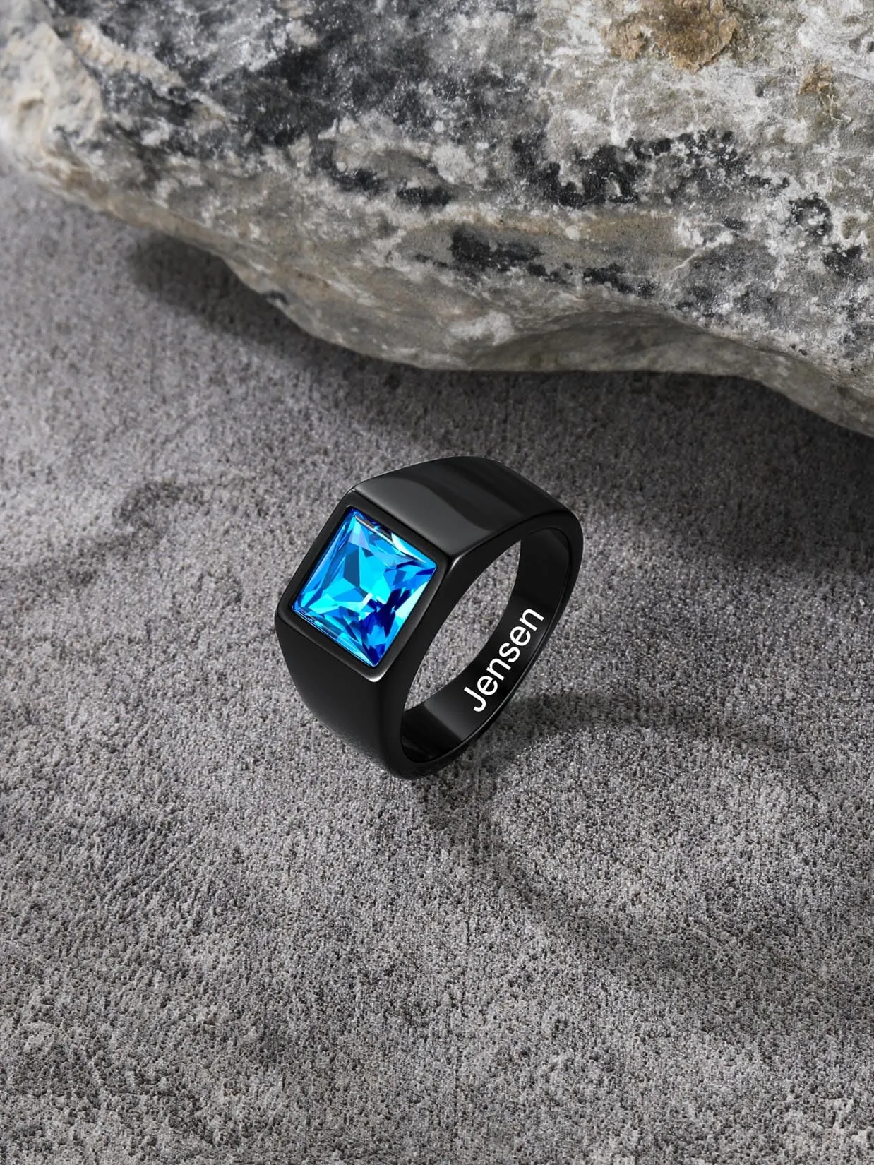 U7 Anello Uomo Nero con Pietra Blu 8mm Acciaio Inossidabile Taglia 27,5 - immagine 7
