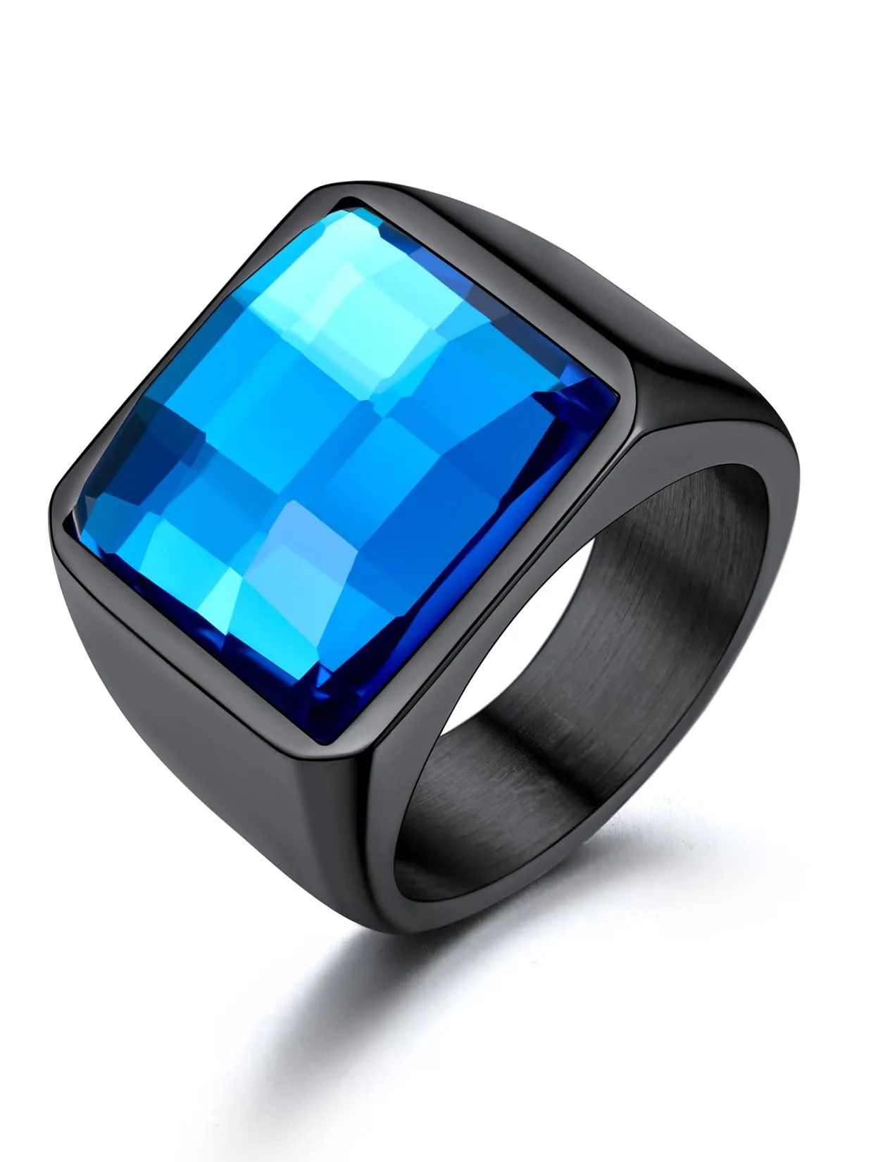 U7 Anello Uomo Nero con Pietra Blu in Acciaio Inossidabile 15mm, Taglia 27,5 - immagine 1