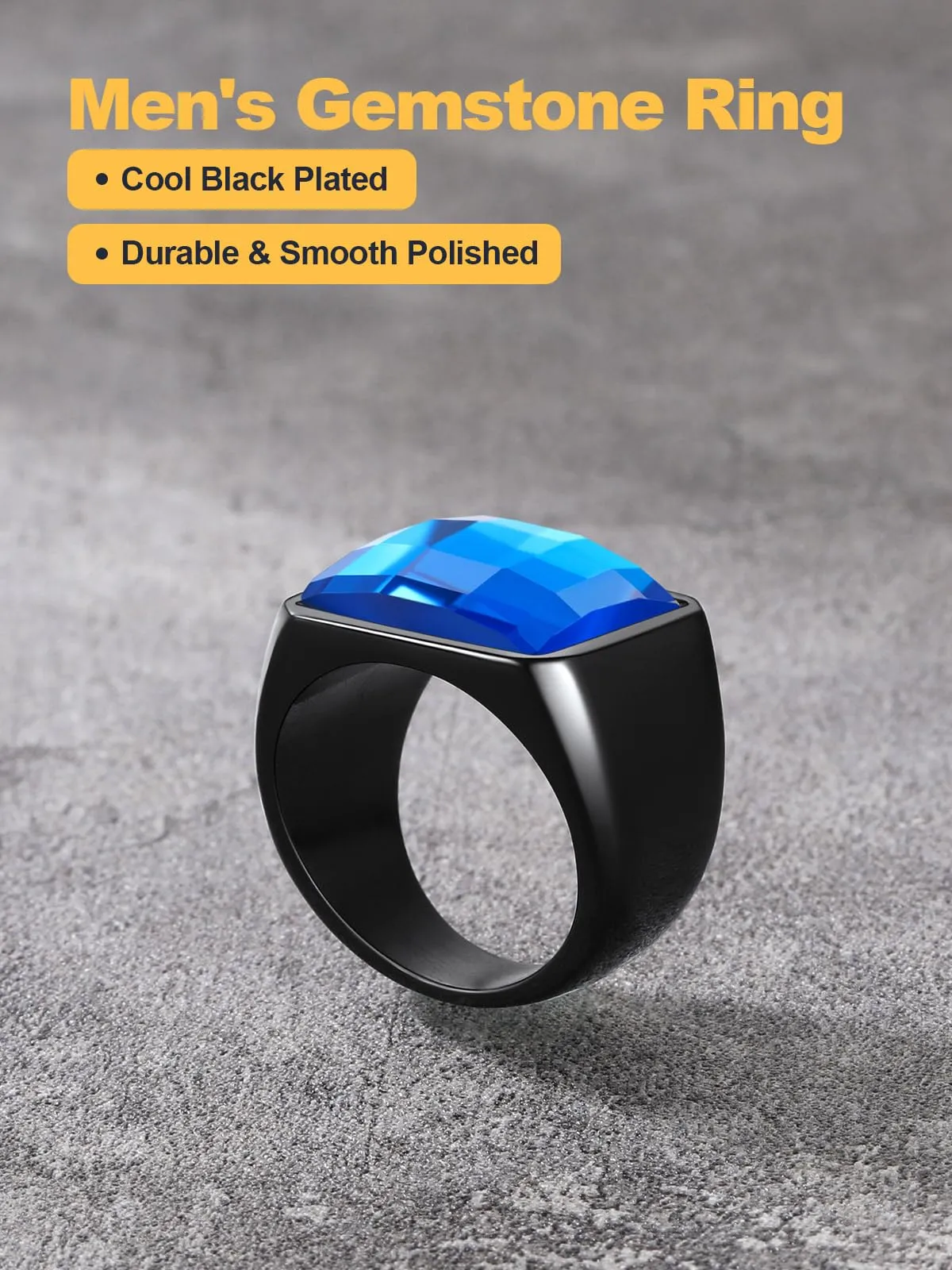 U7 Anello Uomo Nero con Pietra Blu in Acciaio Inossidabile 15mm, Taglia 27,5 - immagine 5