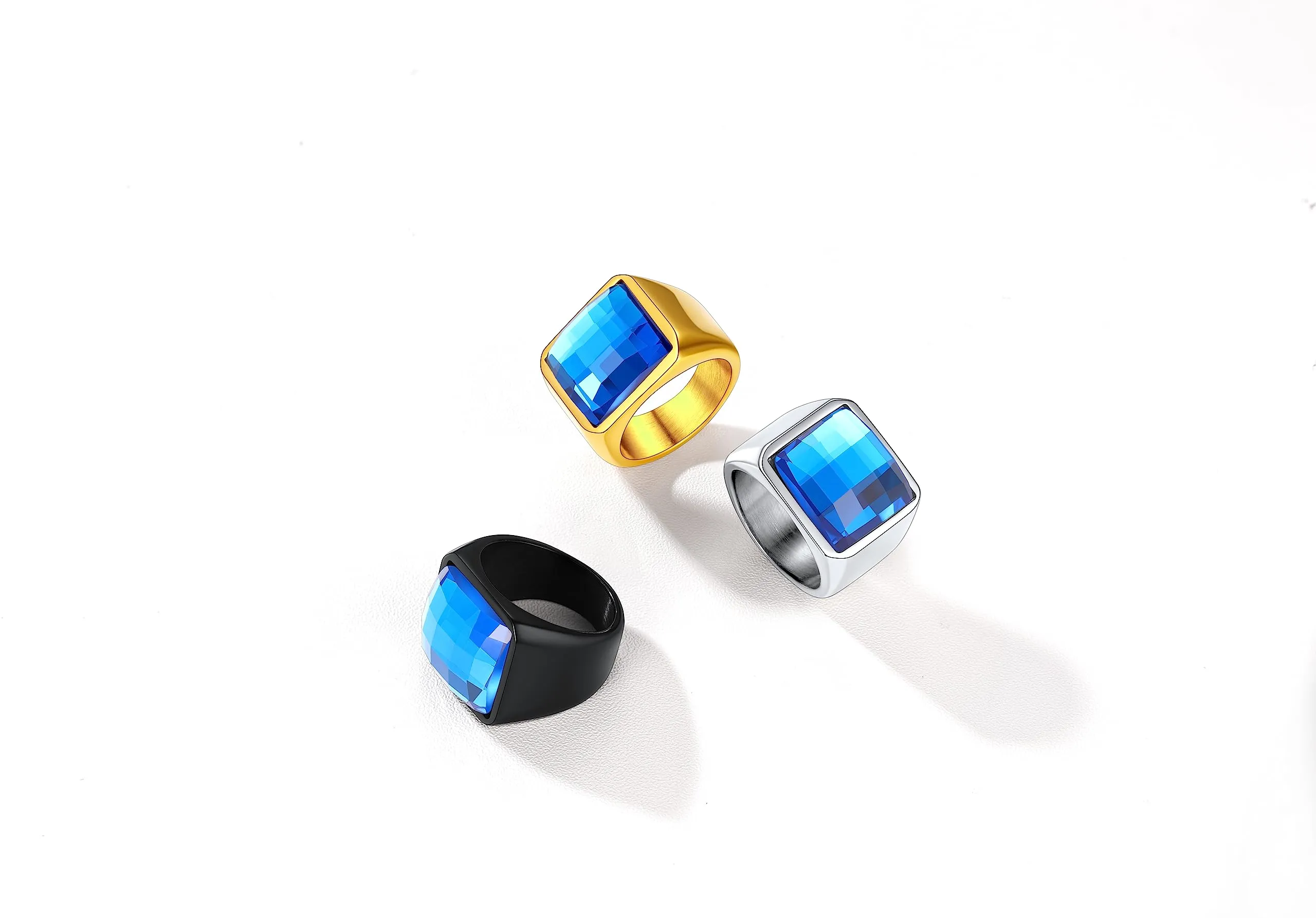U7 Anello Uomo in Acciaio Inossidabile con Pietra Blu 15mm, Taglia 25 - immagine 5