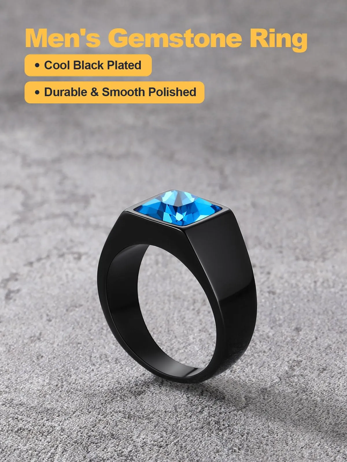 U7 Anello Uomo Nero con Pietra Blu 8mm Acciaio Inossidabile Taglia 30 - immagine 3