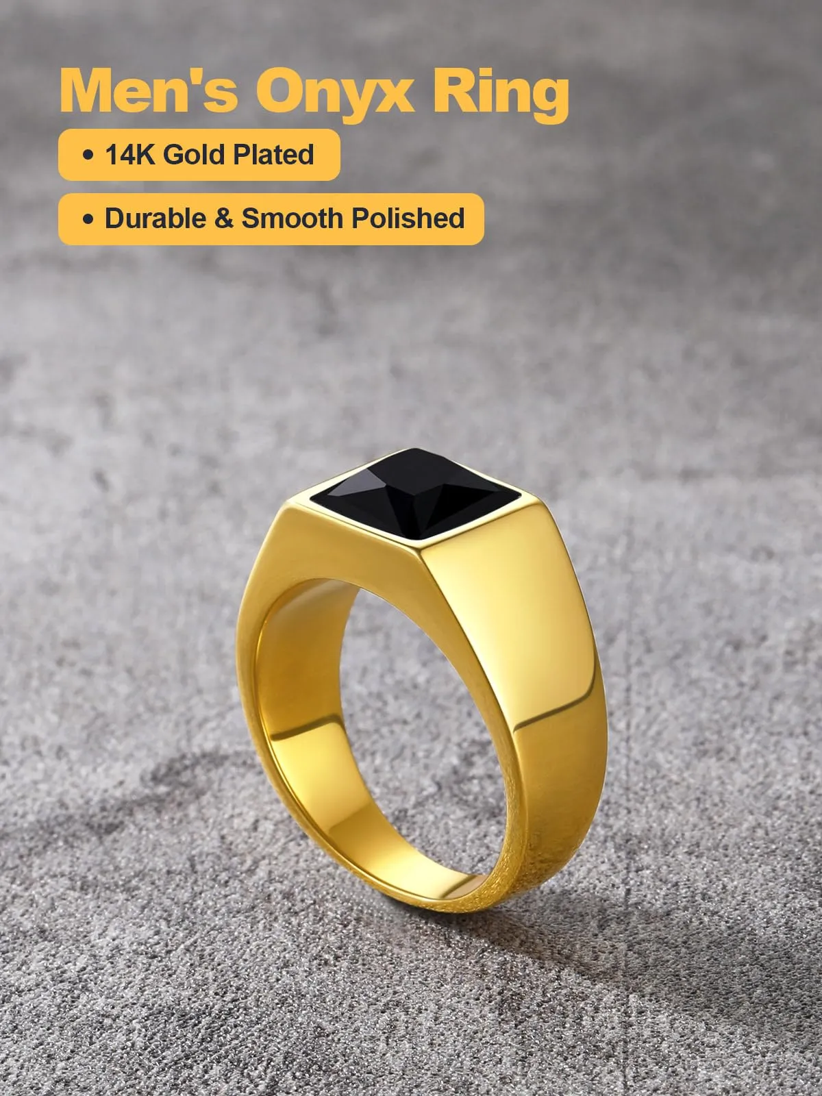 U7 Anello Uomo in Acciaio Inossidabile Oro con Pietra Nera 8mm Taglia 7 FR - immagine 4