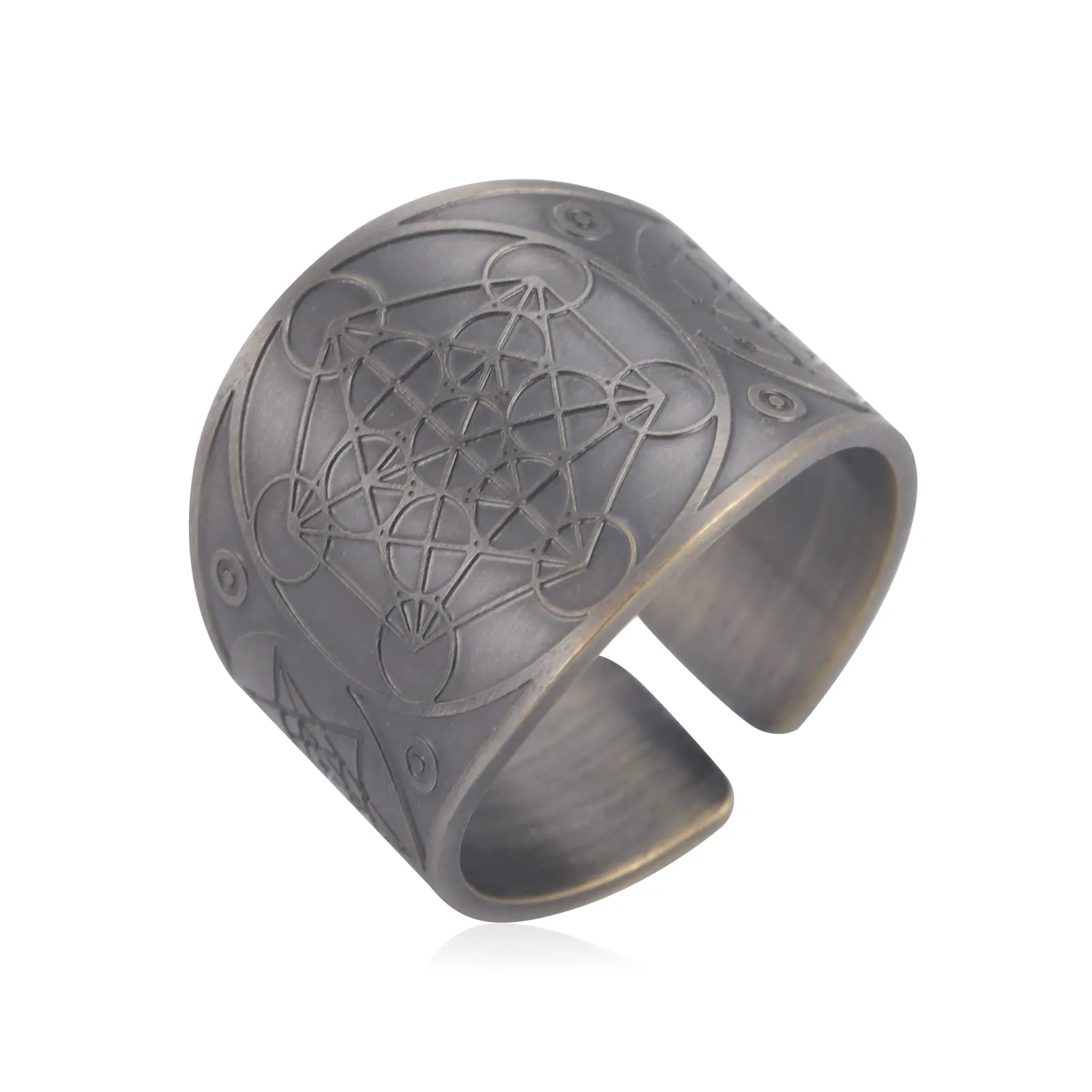 LIKGREAT Anello Cubo di Metatron in Rame, Geometria Sacra, Argento - immagine 1