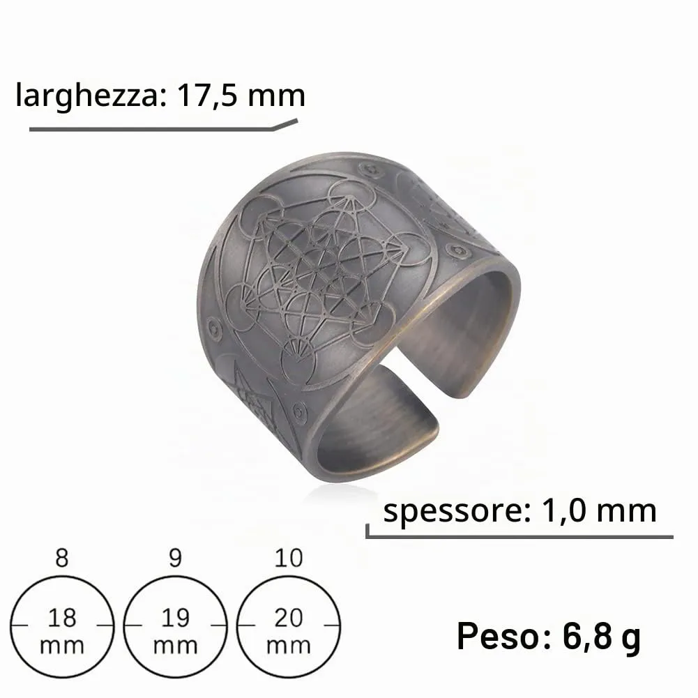 LIKGREAT Anello Cubo di Metatron in Rame, Geometria Sacra, Argento - immagine 2