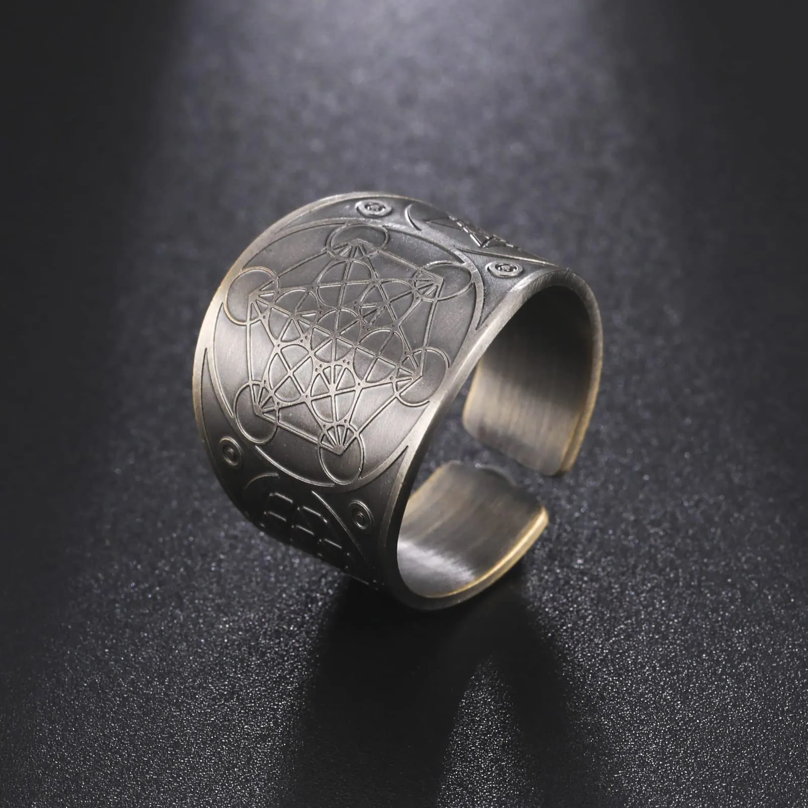 LIKGREAT Anello Cubo di Metatron in Rame, Geometria Sacra, Argento - immagine 3