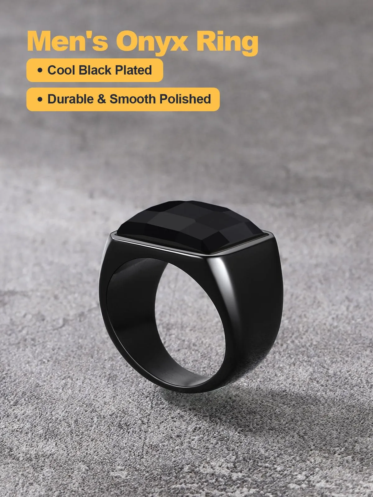 U7 Anello Uomo Nero con Pietra Nera 15mm Acciaio Inossidabile Taglia 25 - immagine 5