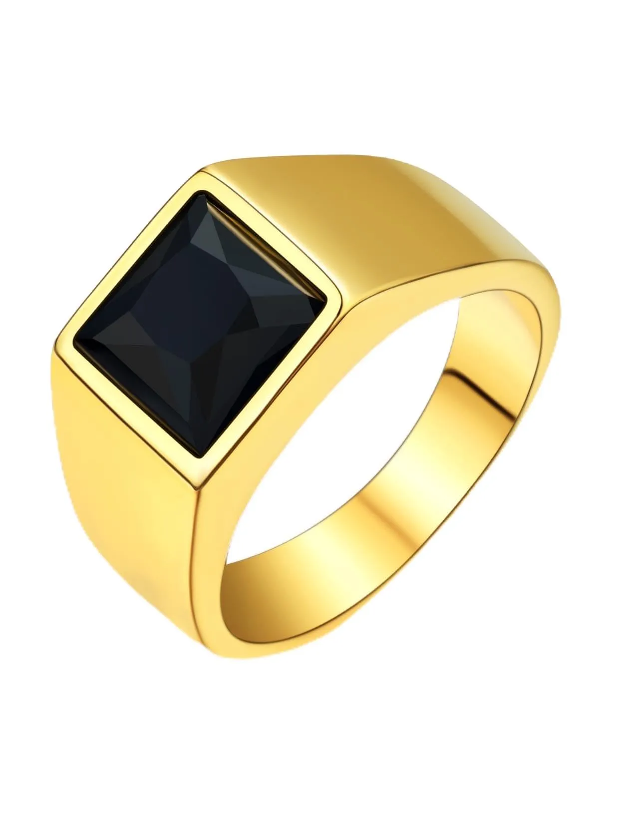 U7 Anello Uomo Oro con Pietra Nera 8mm Acciaio Inossidabile Taglia 19,75 - immagine 1