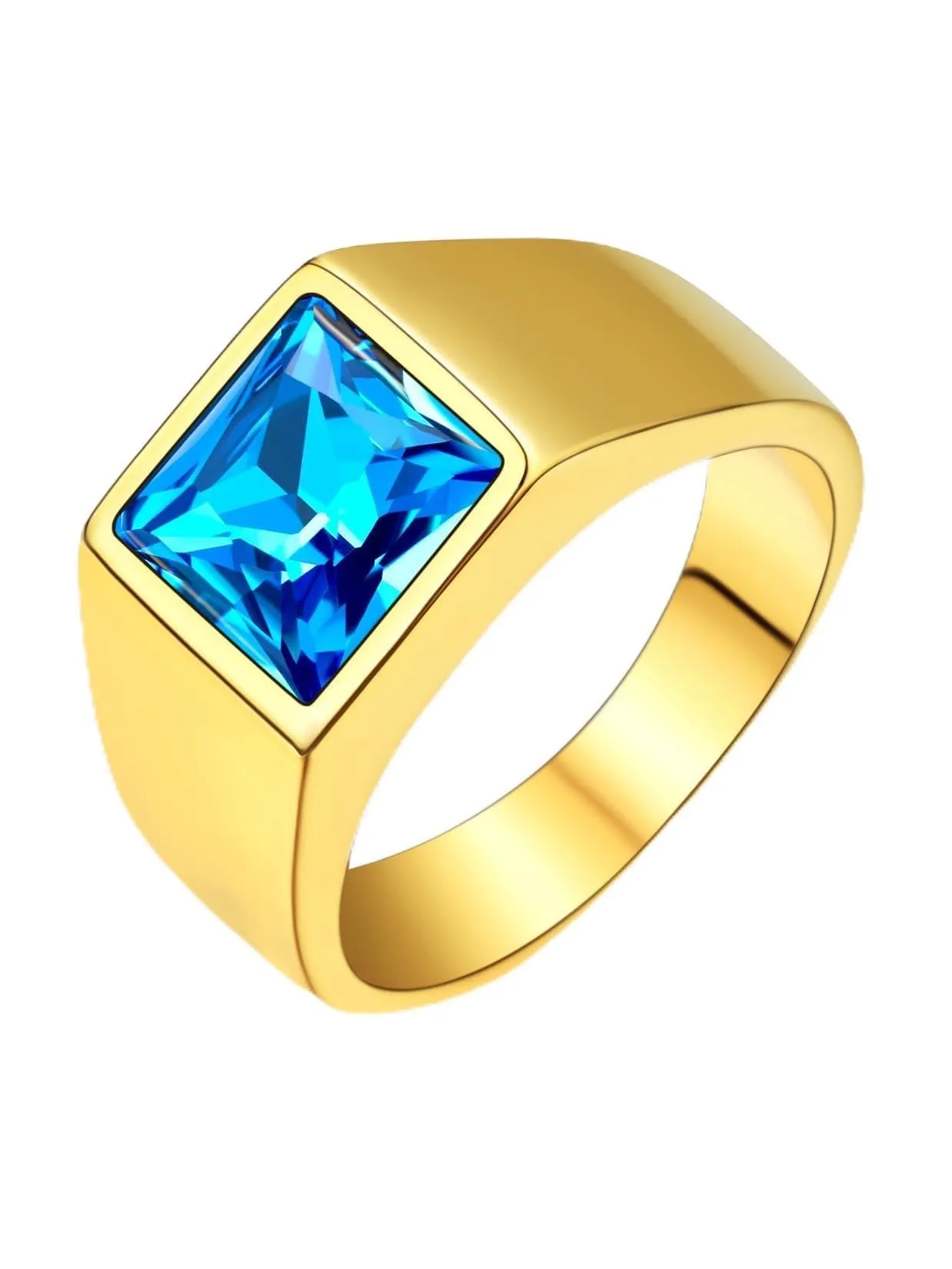 U7 Anello Uomo in Acciaio Inossidabile Oro con Pietra Blu 8mm Taglia 17 - immagine 1