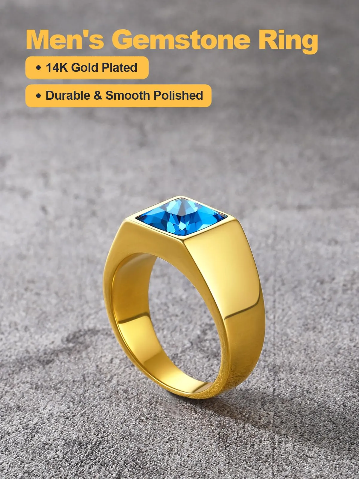 U7 Anello Uomo in Acciaio Inossidabile Oro con Pietra Blu 8mm Taglia 17 - immagine 6