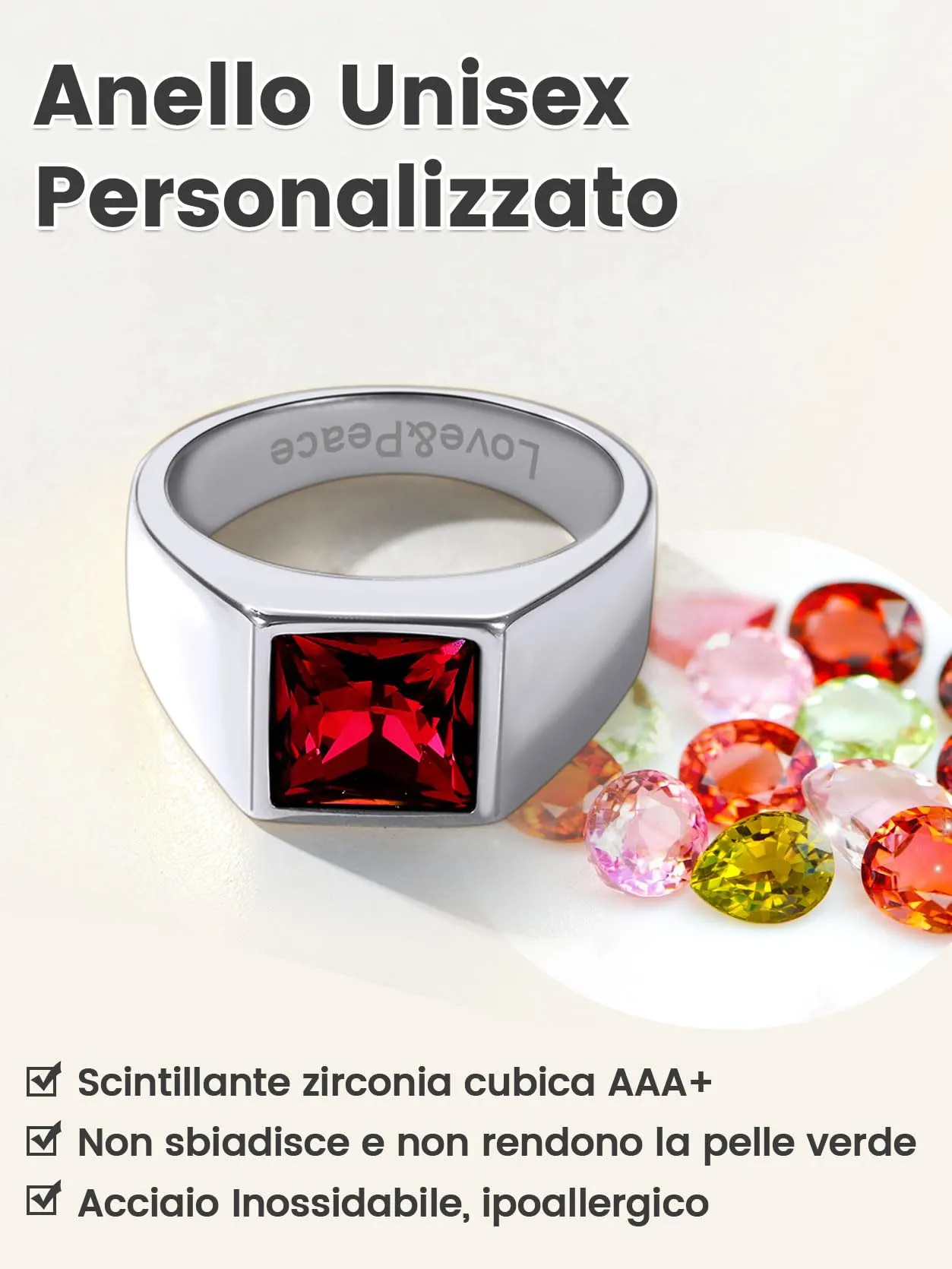 GoldChic Anello Pietra Portafortuna 12 Mesi Intarsio 3D Personalizzato - immagine 3