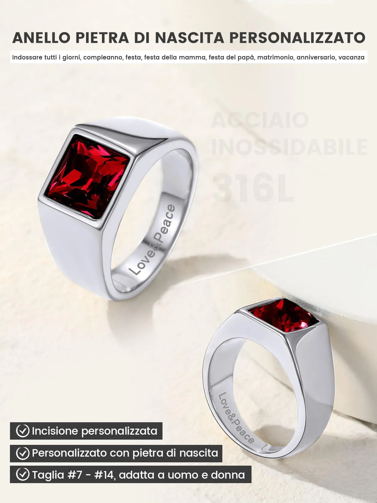 GoldChic Anello Pietra Portafortuna 12 Mesi Intarsio 3D Personalizzato 62mm - immagine 8