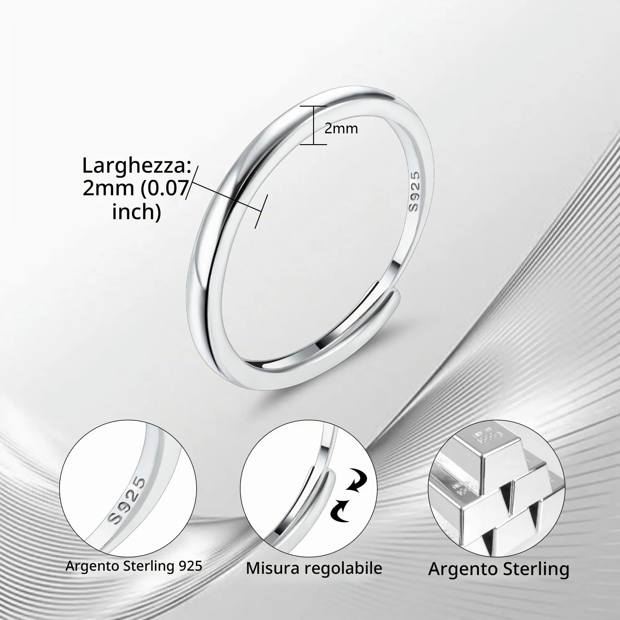 ALEXCRAFT Anelli Uomo Donna Argento Regolabili 2mm Mignolo Pollice - immagine 7