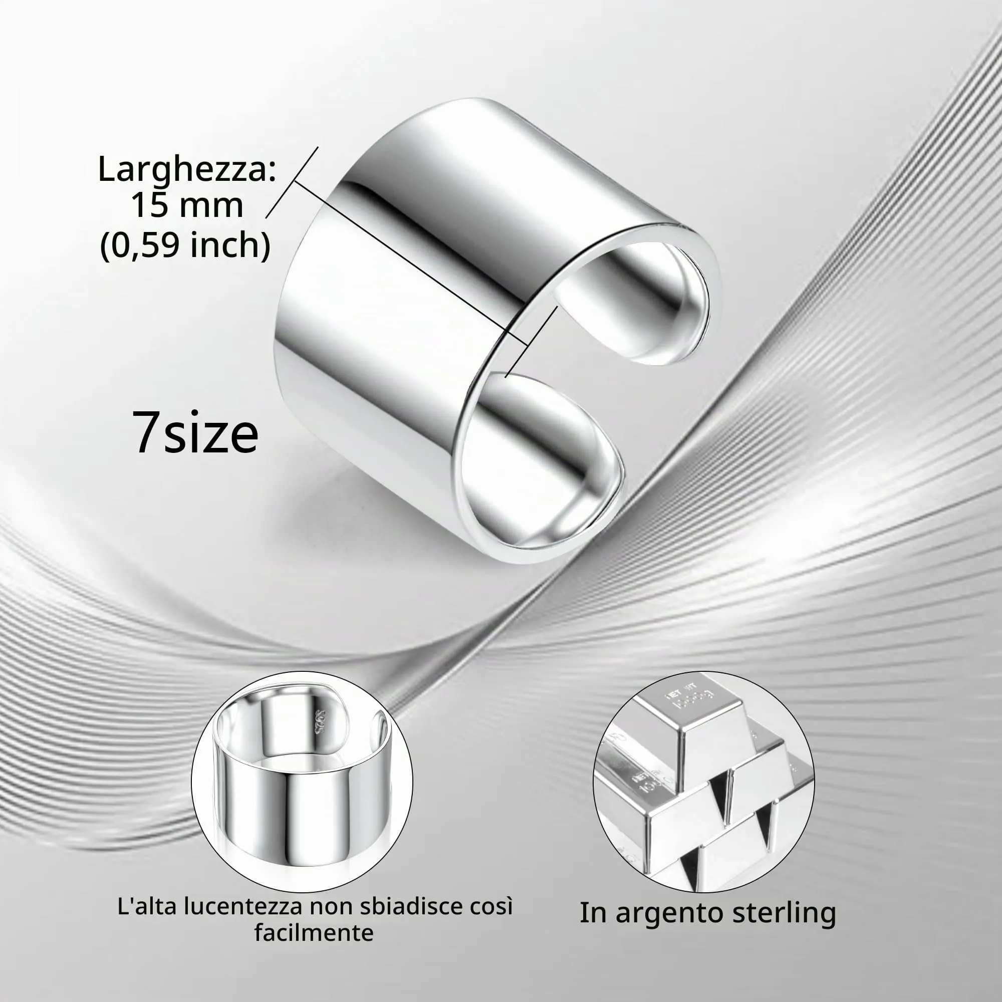 ALEXCRAFT Anelli Uomo Donna Argento Regolabili 15mm Mignolo Pollice - immagine 7