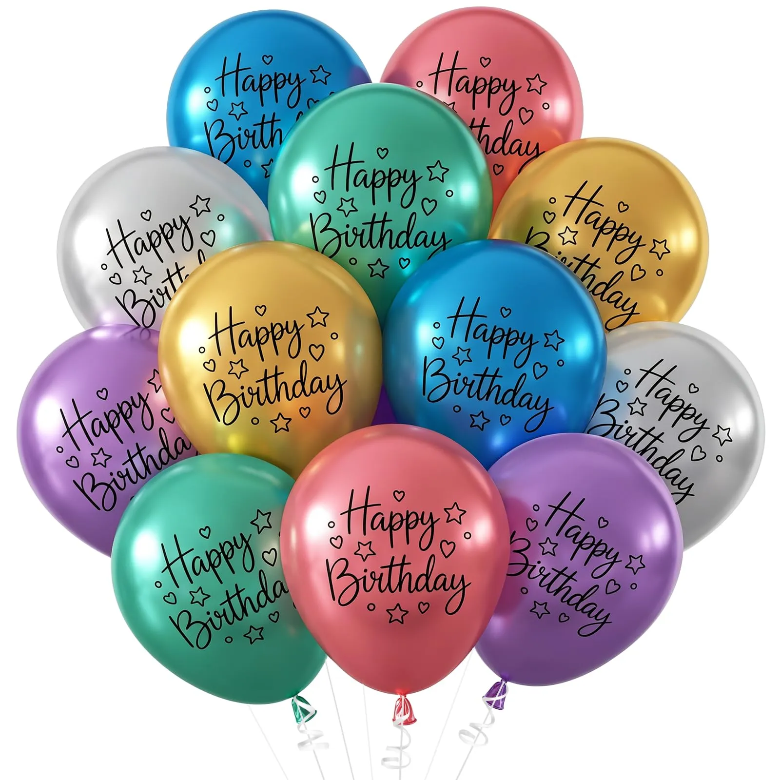 fairymaiden Palloncini Metallizzati Happy Birthday, 24 Pezzi, 12 Pollici - immagine 1