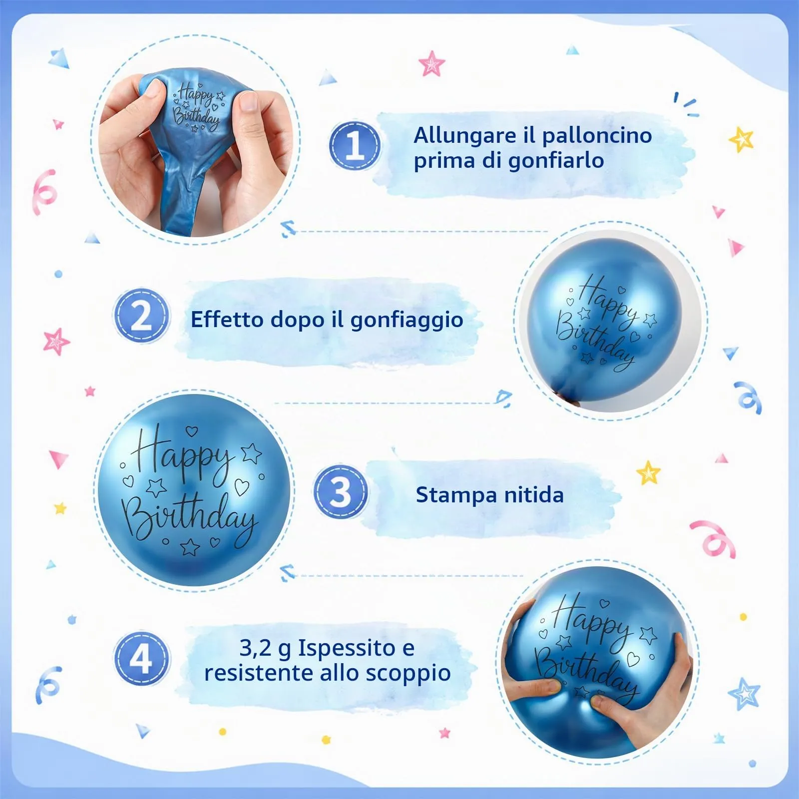 fairymaiden Palloncini Metallizzati Happy Birthday, 24 Pezzi, 12 Pollici - immagine 3