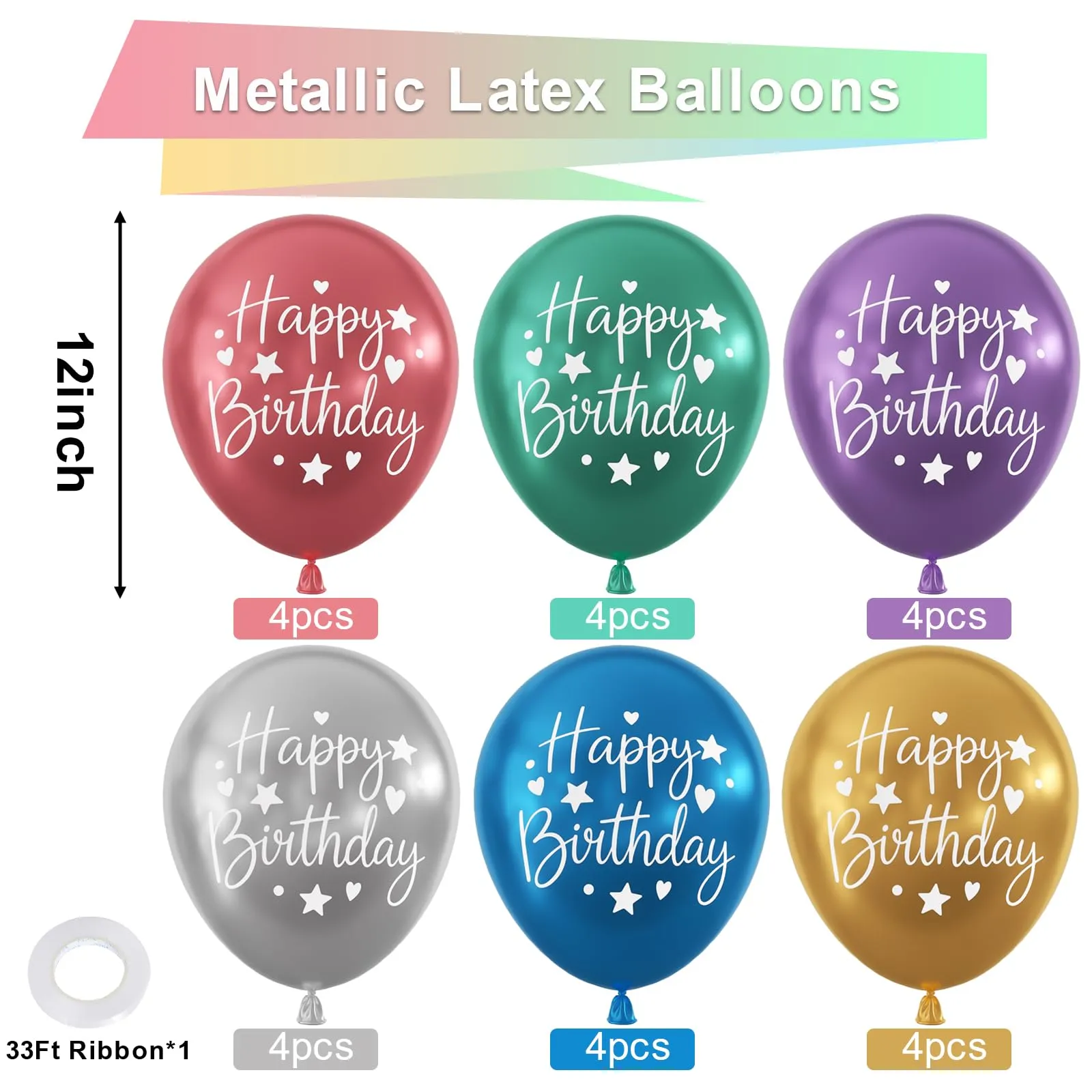 fairymaiden Set Palloncini Compleanno Metallici, 24 Pezzi, 12 pollici - immagine 2