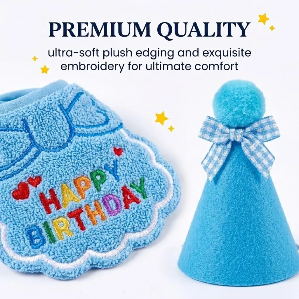 OIXEYA Set Compleanno Cane 3 Pezzi con Cappello, Bandana e Papillon, Blu, Taglia M - immagine 3