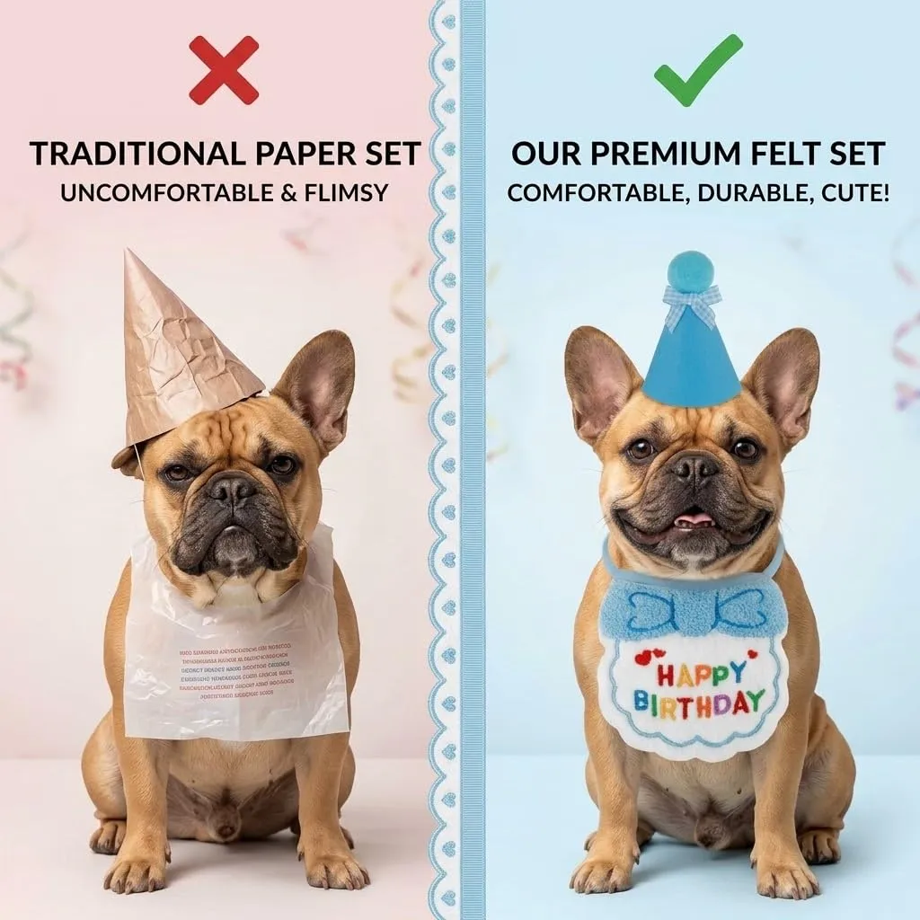 OIXEYA Set Compleanno Cane 3 Pezzi con Cappello, Bandana e Papillon, Blu, Taglia M - immagine 5