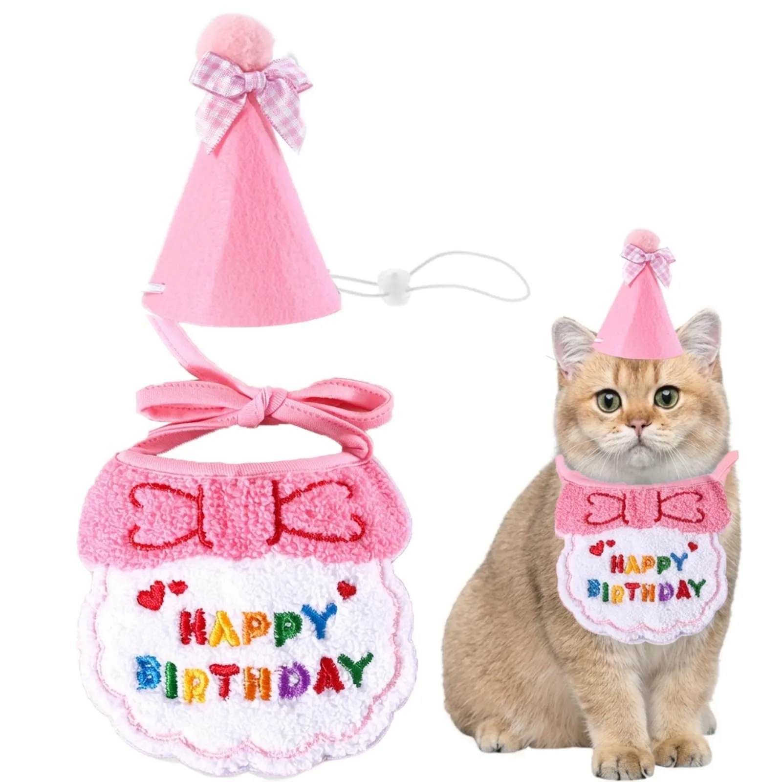 OIXEYA Set Compleanno Cane e Gatto 3 Pezzi, Cappellino, Bandana e Papillon, Rosa, Taglia M - immagine 1