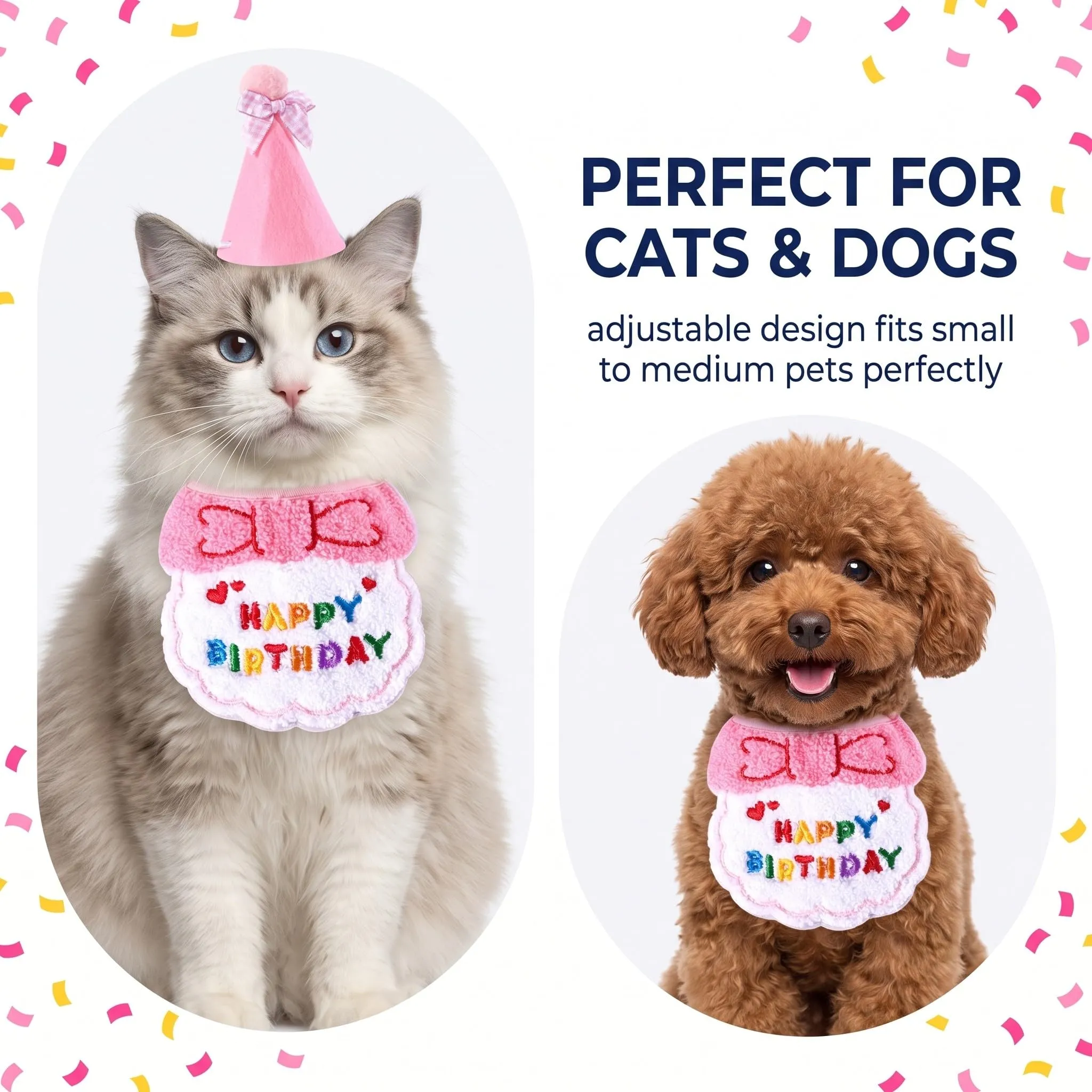 OIXEYA Set Compleanno Cane e Gatto 3 Pezzi, Cappellino, Bandana e Papillon, Rosa, Taglia M - immagine 3