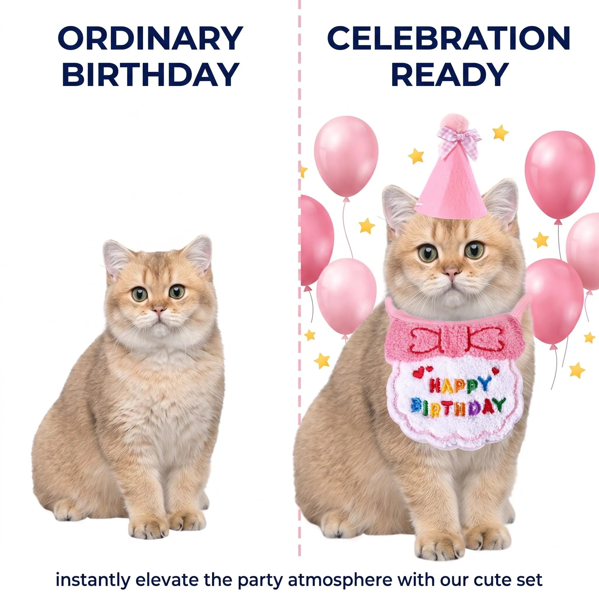 OIXEYA Set Compleanno Cane e Gatto 3 Pezzi, Cappellino, Bandana e Papillon, Rosa, Taglia M - immagine 4