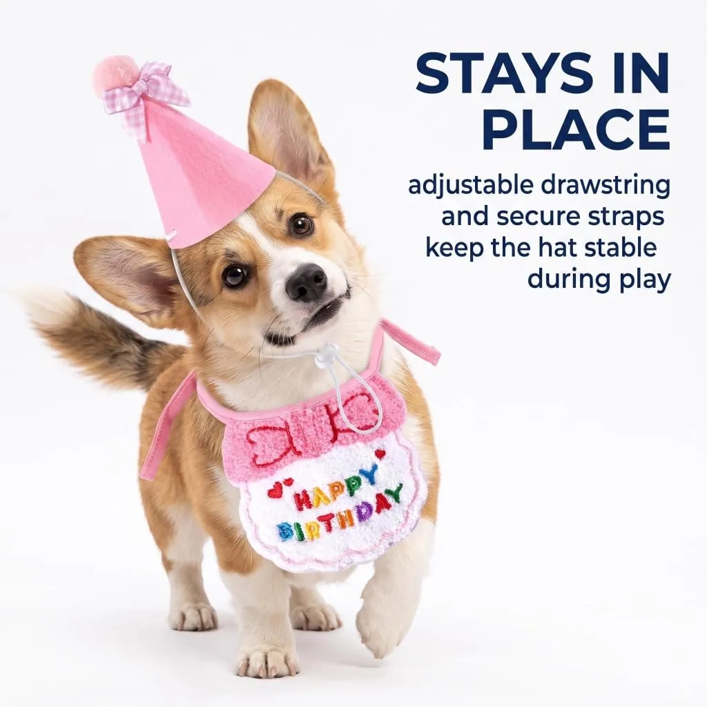 OIXEYA Set Compleanno Cane e Gatto 3 Pezzi, Cappellino, Bandana e Papillon, Rosa, Taglia M - immagine 5