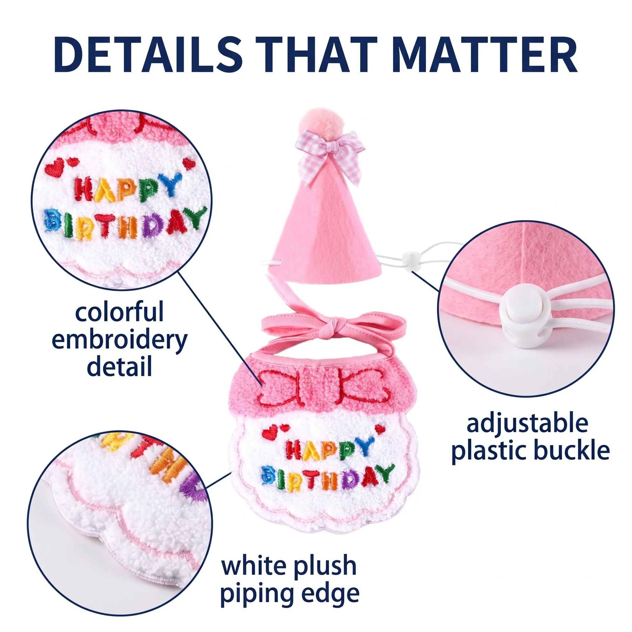 OIXEYA Set Compleanno Cane e Gatto 3 Pezzi, Cappellino, Bandana e Papillon, Rosa, Taglia M - immagine 7