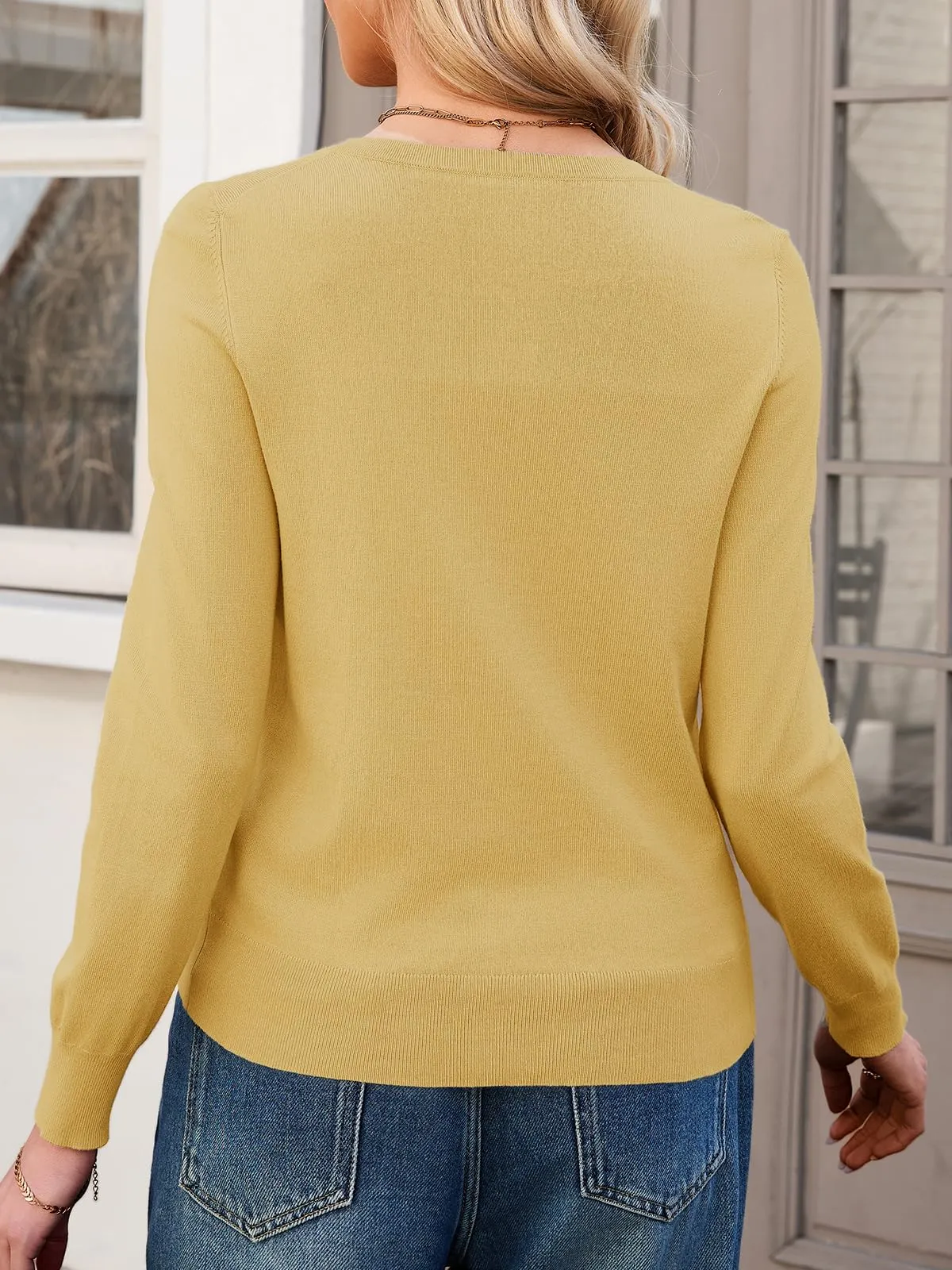 Saodimallsu Cardigan Leggero da Donna a Maniche Lunghe con Bottoni, Giallo, S - immagine 5
