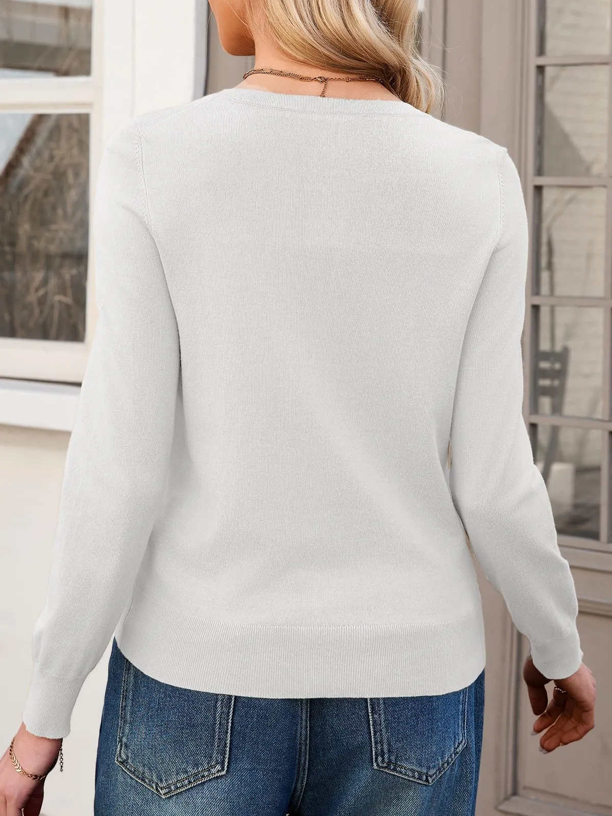 Saodimallsu Cardigan Leggero da Donna a Maniche Lunghe con Bottoni, Bianco, XL - immagine 5