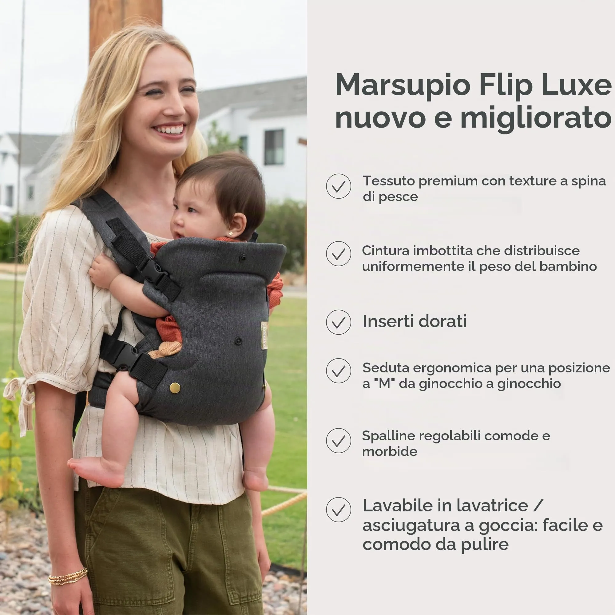 Infantino Flip Luxe Marsupio 4-in-1, 3,2–16 kg, Onyx - immagine 5
