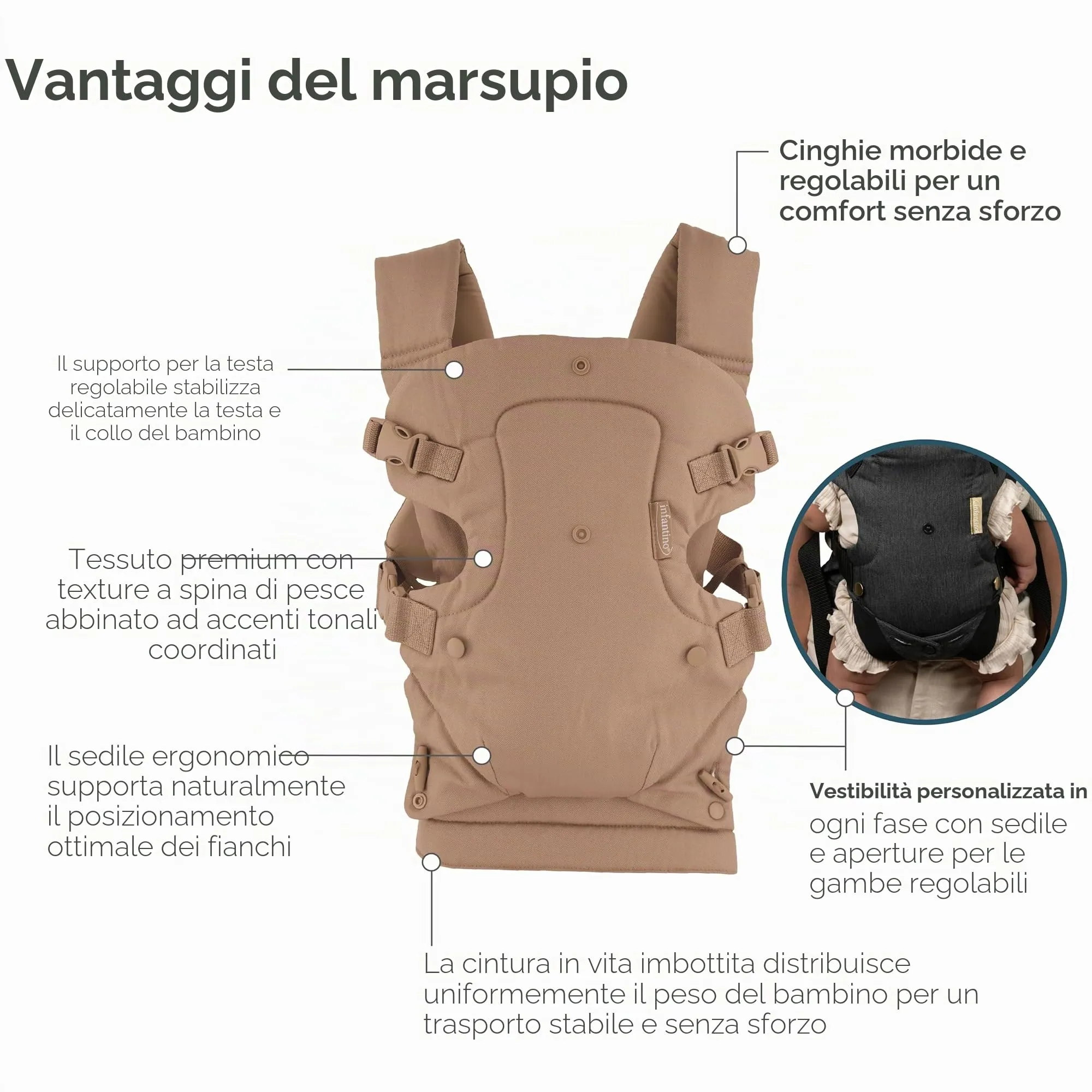 Infantino Flip Luxe Marsupio 4-in-1, 3,2–16 kg, Affogato - immagine 3