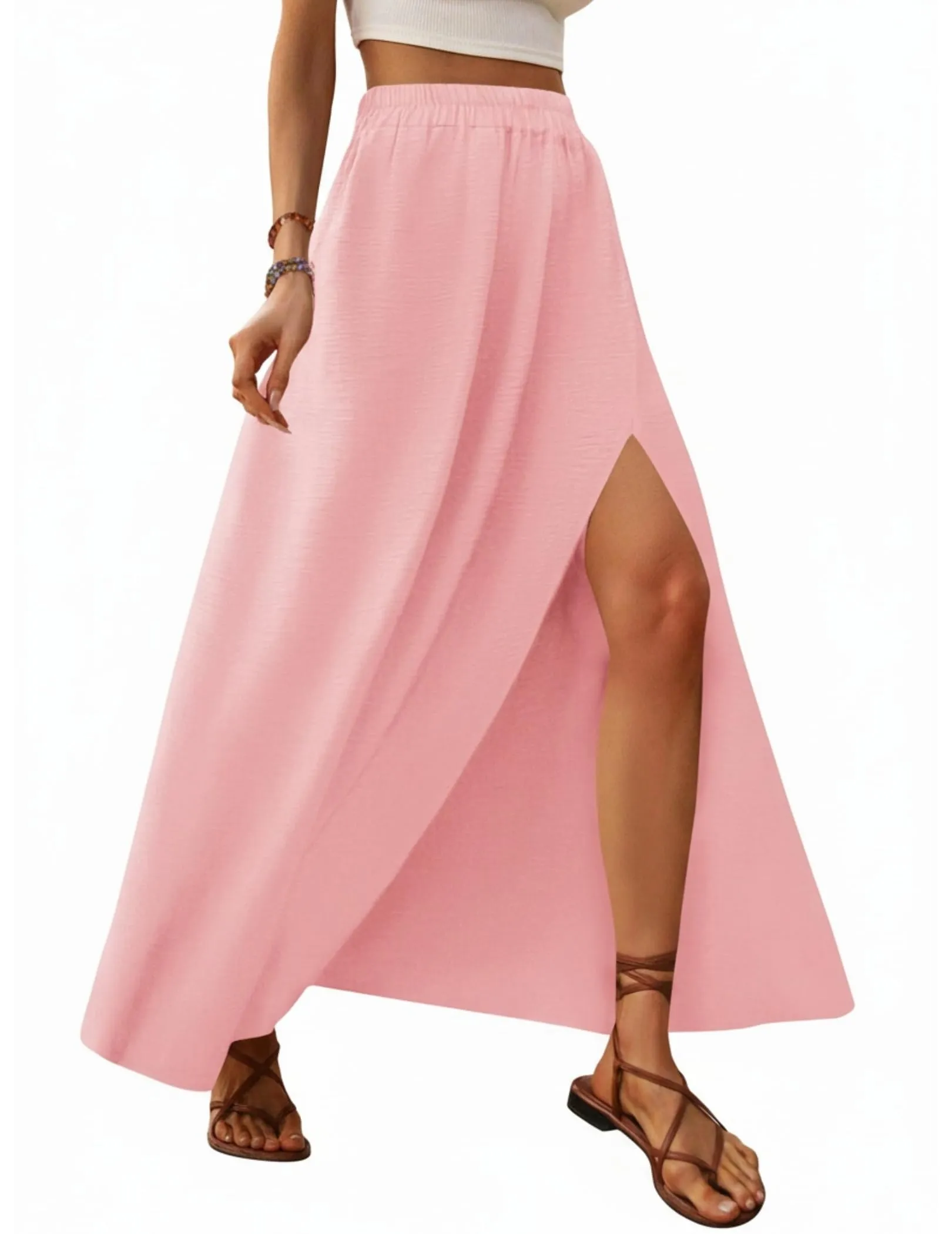 Zeagoo Gonna Donna Lunga Maxi in Chiffon a Vita Elastica Rosa Chiaro XL - immagine 1