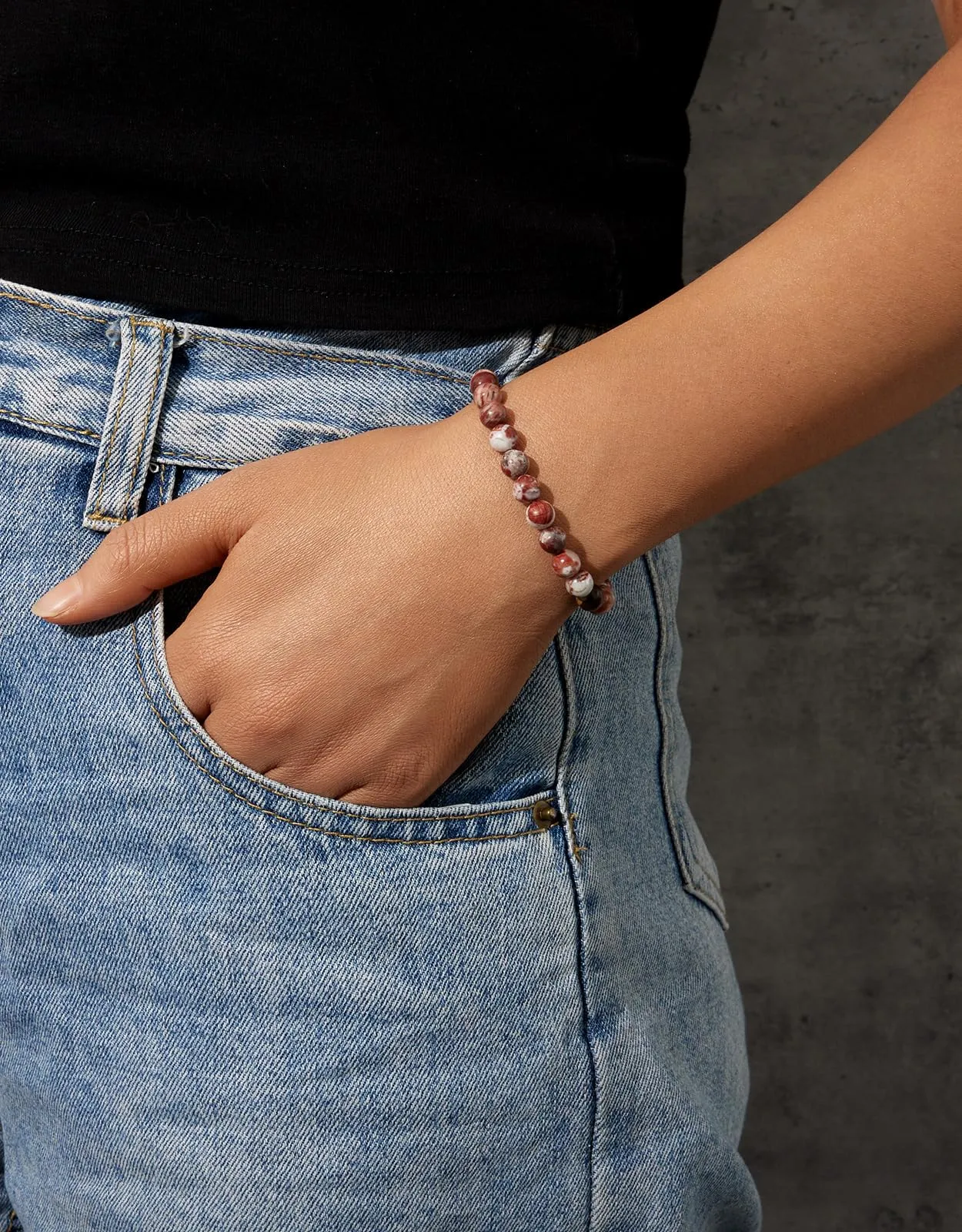 Landorilo Bracciale in Pietra Naturale Giada Fire Kirin, 6 mm, 19 cm - immagine 2