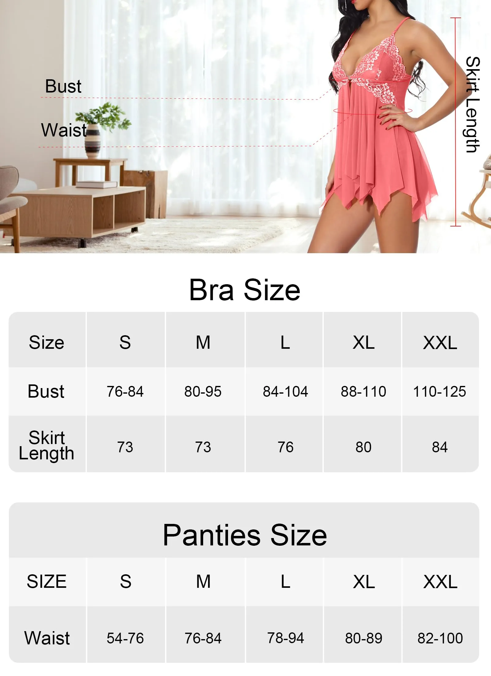 ONGASOFT Set Lingerie Babydoll con Chiusura Frontale e Perizoma, Rosa Scuro, XL - immagine 4
